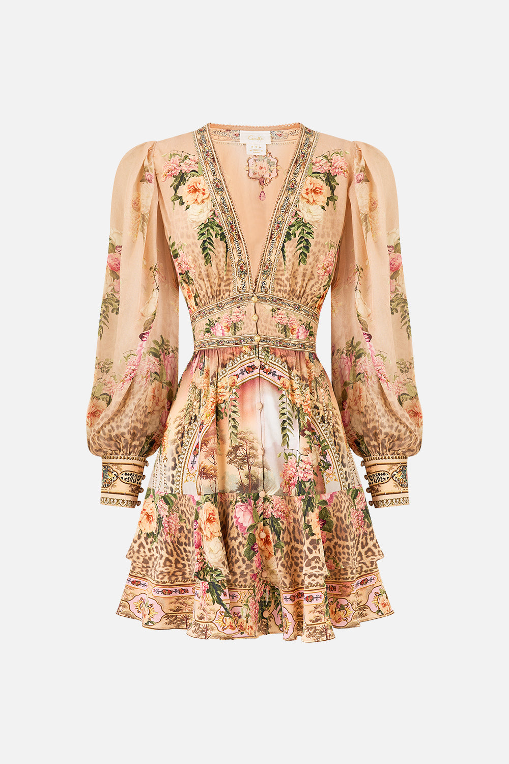 BUTTON FRONT FRILL DRESS WATERCOLOUR WONDERLAND