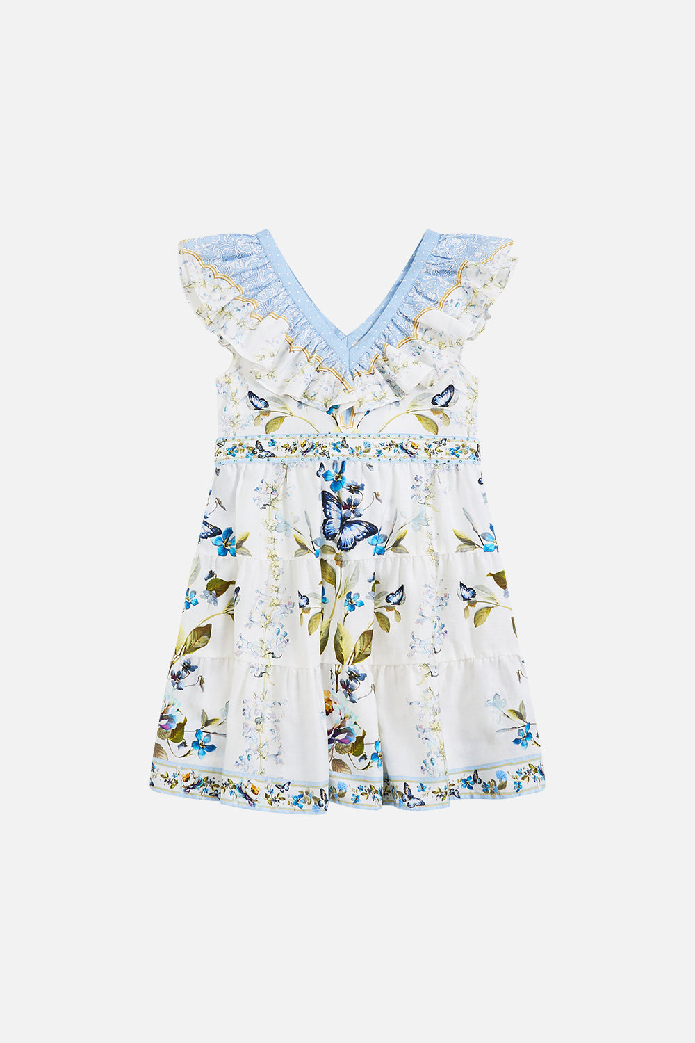 KIDS TIERED MINI DRESS WITH FRILL NECK BOTANICAL BALLADS