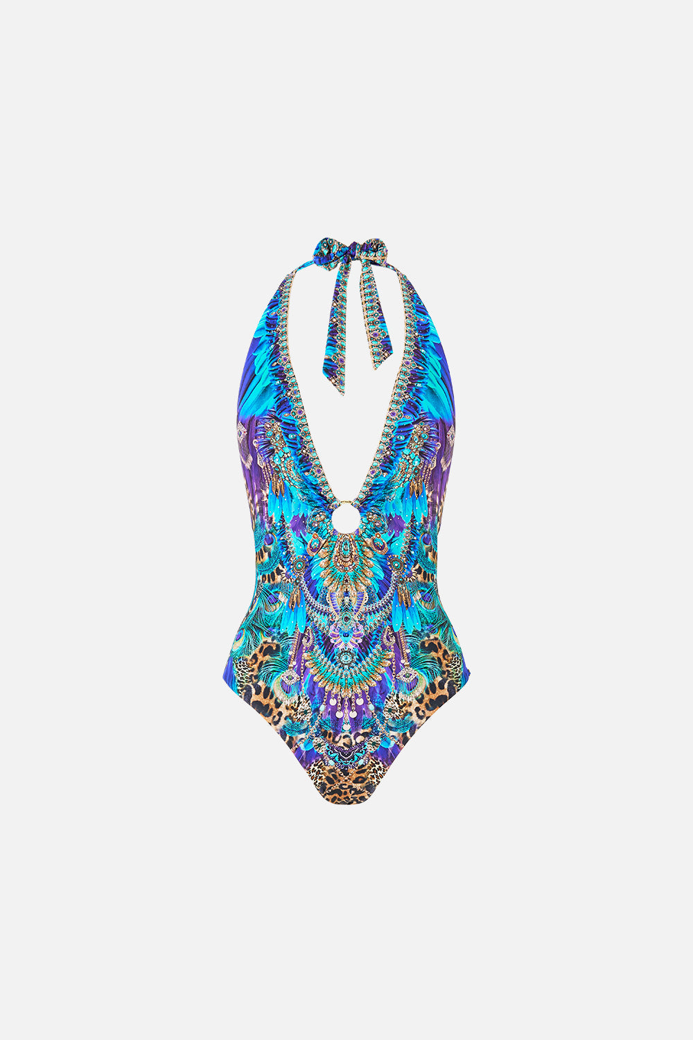 V NECK HALTER ONE PIECE WITH RING TRIMS COSMIC ZOOLOGY