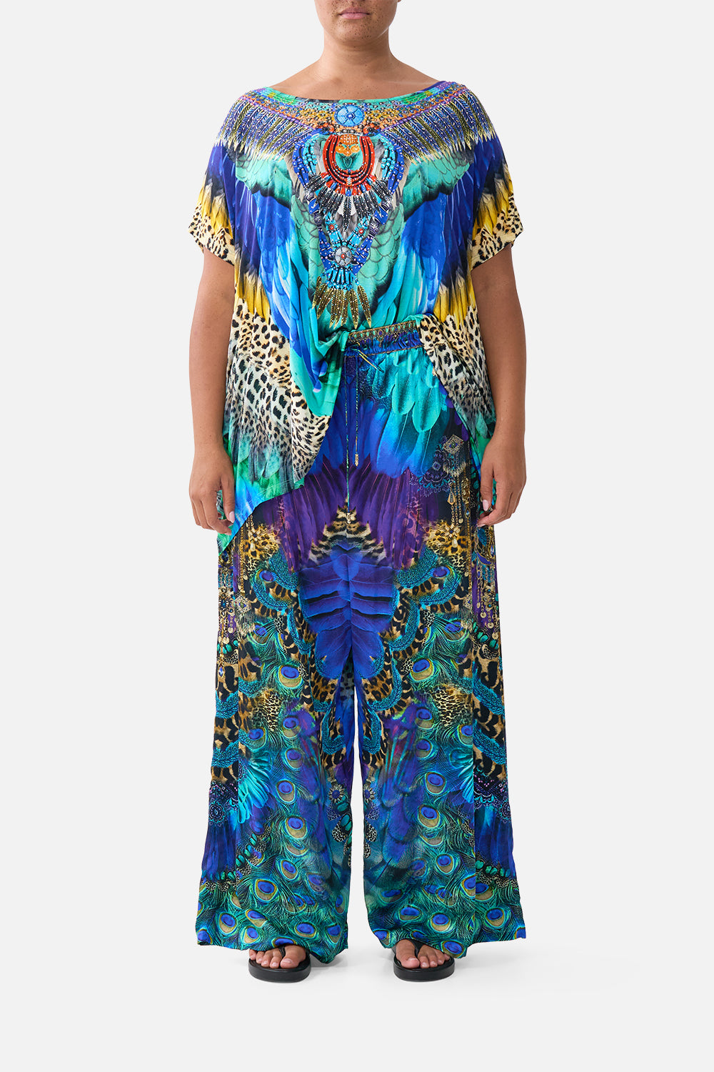 The CAMILLA LEATHER WIDE LEG PANT OTTOMAN ELEGANCE in our  print.