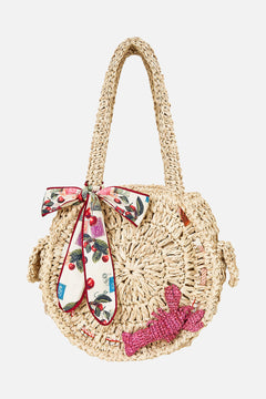 RAFFIA ROUND SHOULDER BAG WITH SCARF BOW NOTES FROM THE ROAD