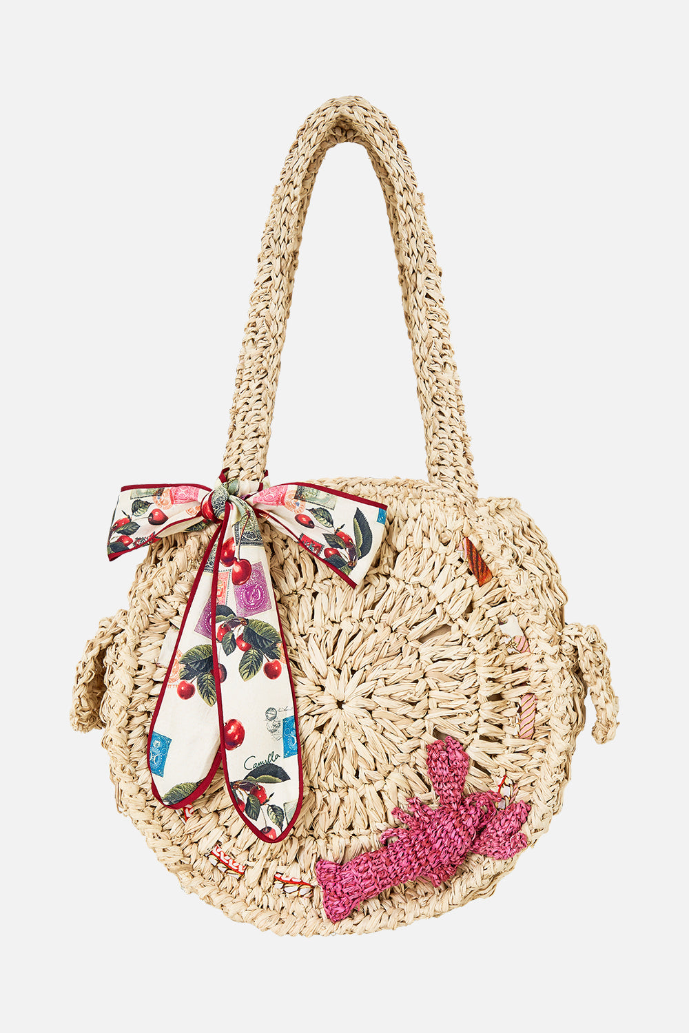 RAFFIA ROUND SHOULDER BAG WITH SCARF BOW NOTES FROM THE ROAD