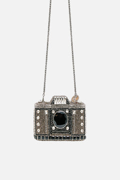 EMBELLISHED CRYSTAL CAMERA CLUTCH BAG CRYSTAL