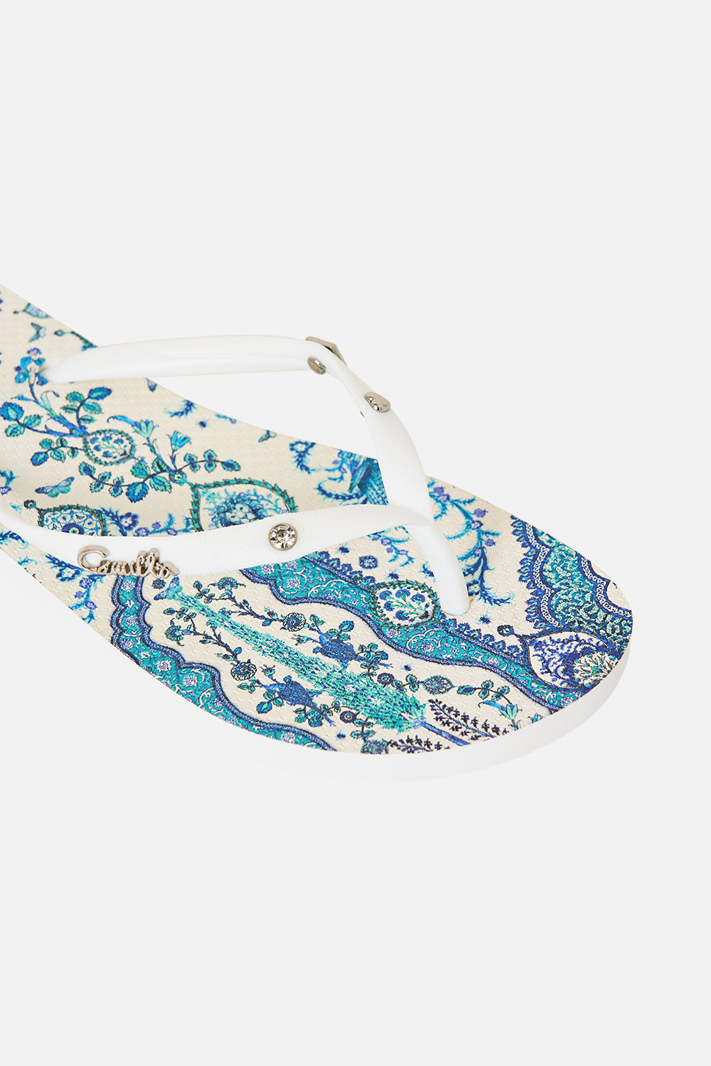 The CAMILLA HALTER SLIP DRESS WITH LACE STRAP A CERAMIC GARDEN in our  print.