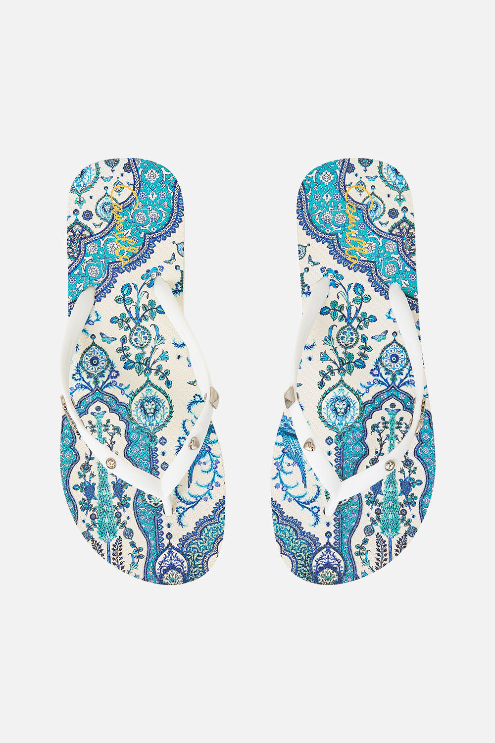 The CAMILLA HALTER SLIP DRESS WITH LACE STRAP A CERAMIC GARDEN in our  print.