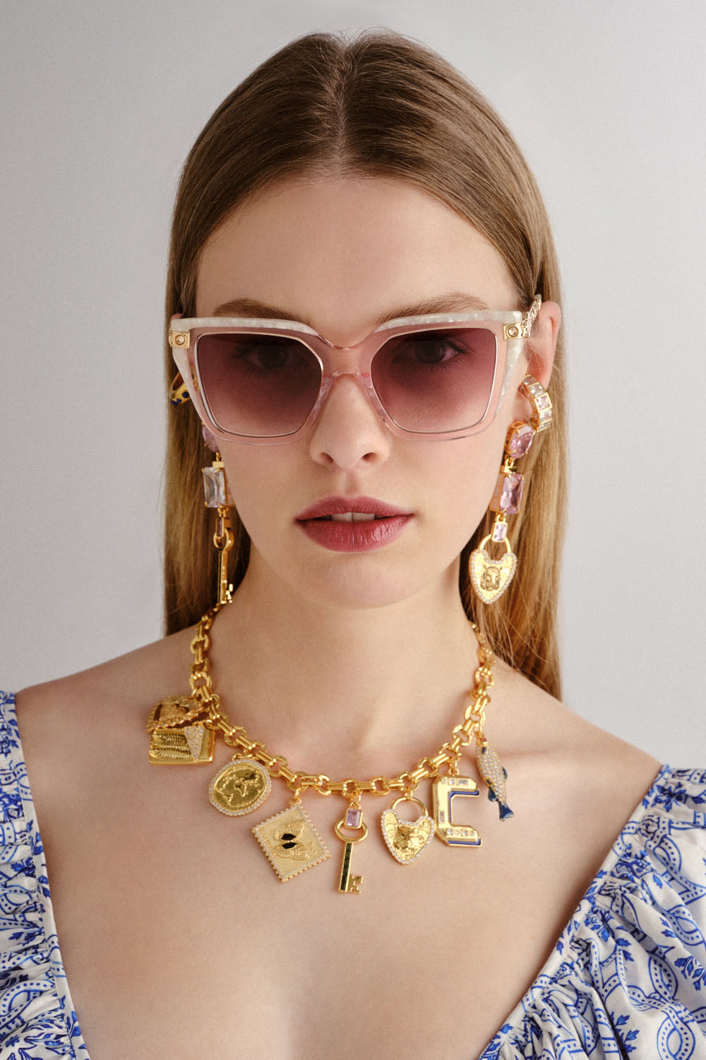 The CAMILLA CHAIN DETAIL SLIP DRESS DAISY CHAINS in our  print.