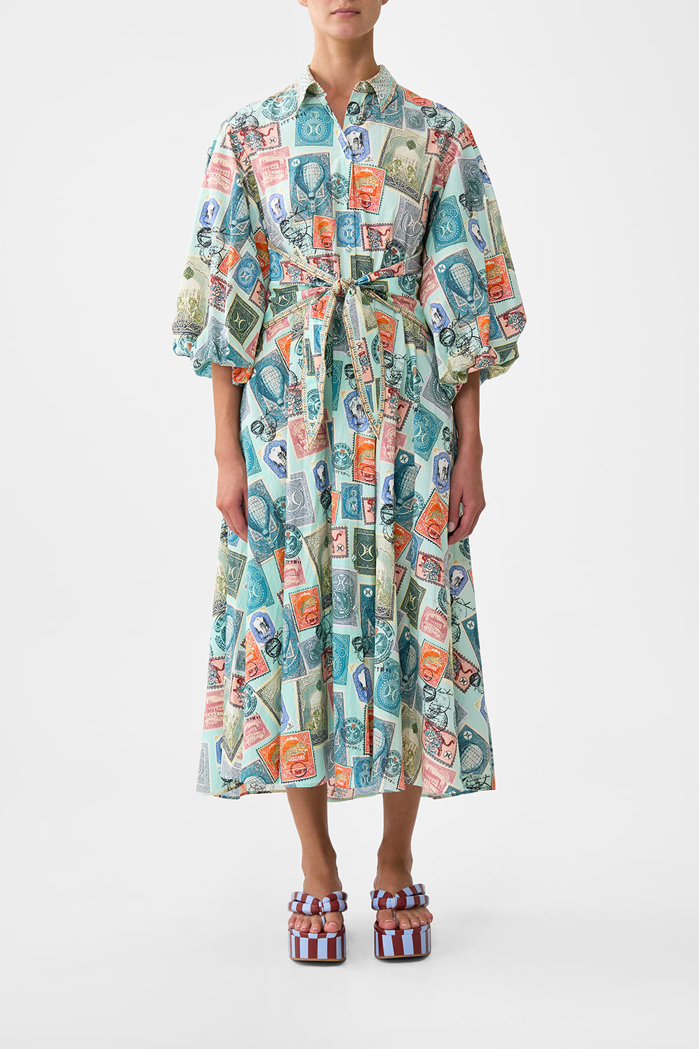 The CAMILLA BEACH TOWEL WITH FRINGE FELINE FOLKLORE in our  print.