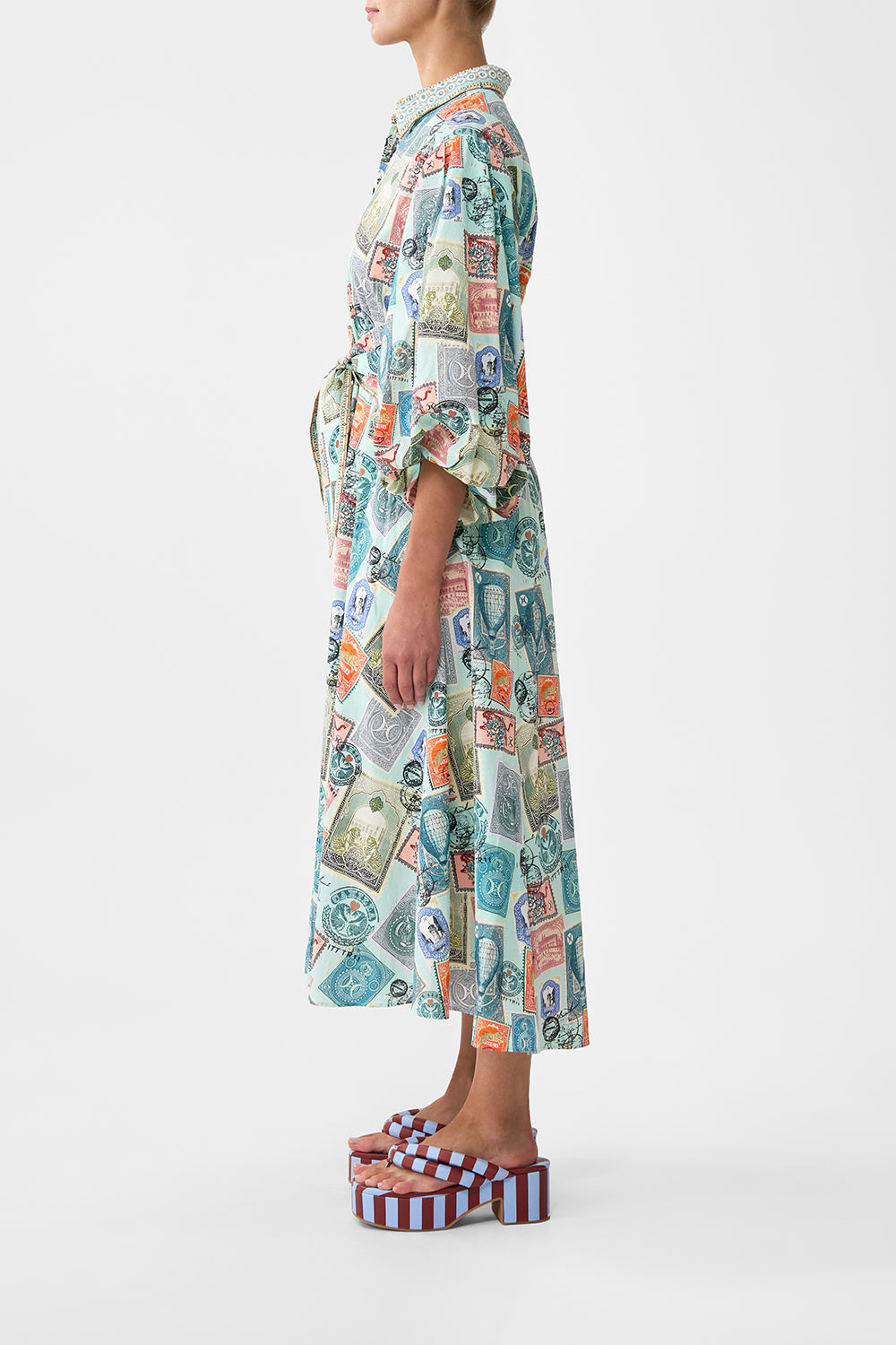 WAIST TIE SHIRT DRESS WITH BUBBLE SLEEVE WITH LOVE FROM TÜRKIYE