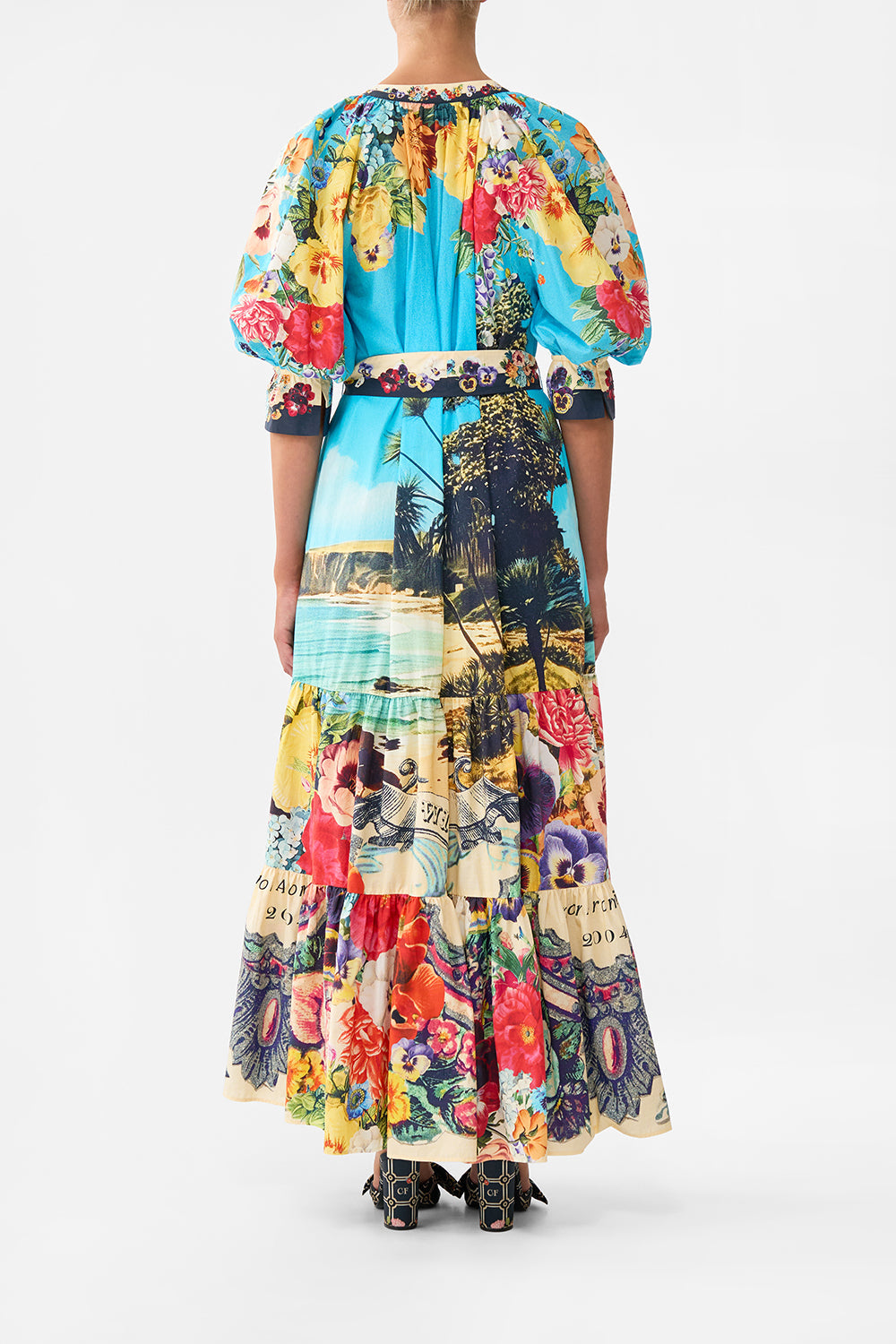 The CAMILLA Tiered Shirt Dress With Short Sleeve in our Bathing Bombshell print.