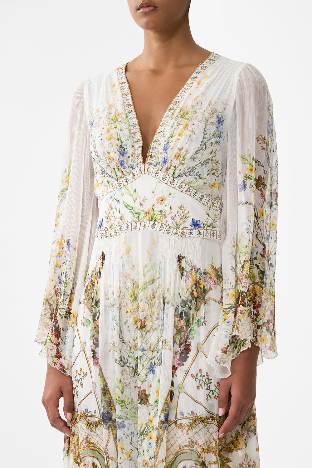 The CAMILLA RELAXED PLACKET DETAIL SHIRT MARBLE HEAVEN in our  print.