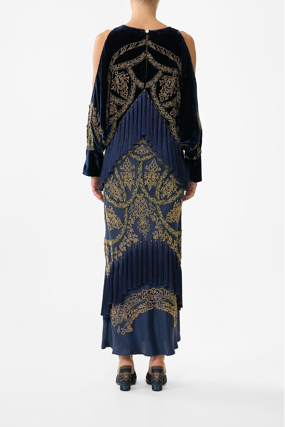 PLUNGE NECK DRAPED SHOULDER DRESS THE IMPERIAL GATE