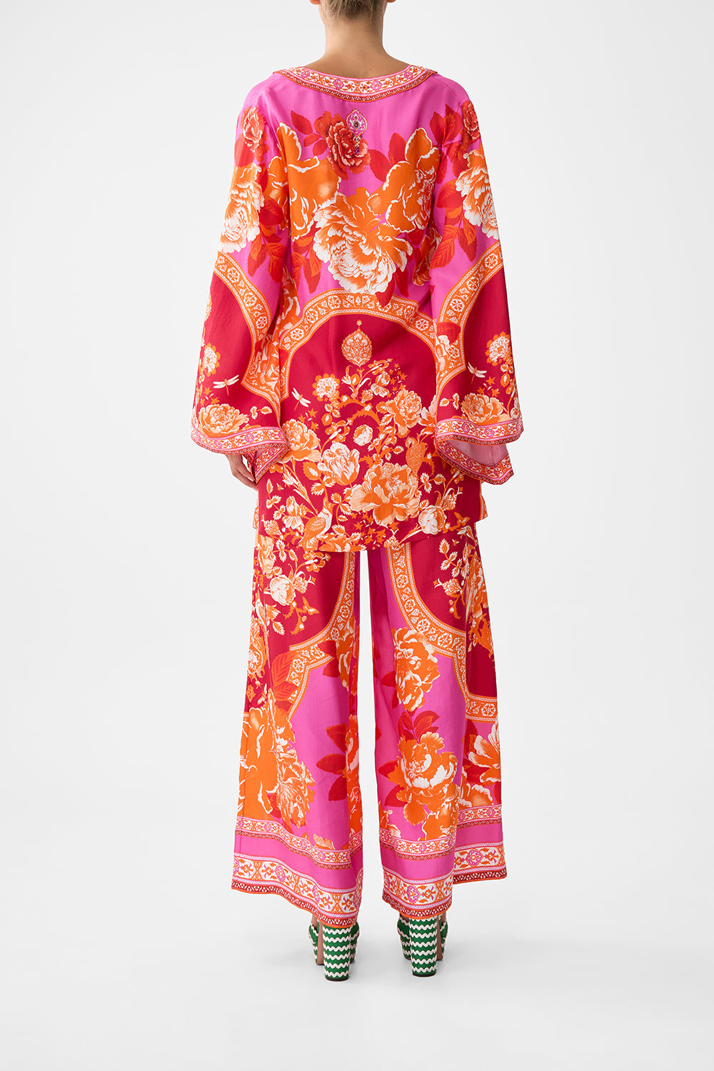 The CAMILLA FLARED SLEEVE DRESS BAZAAR BLOOMS in our  print.