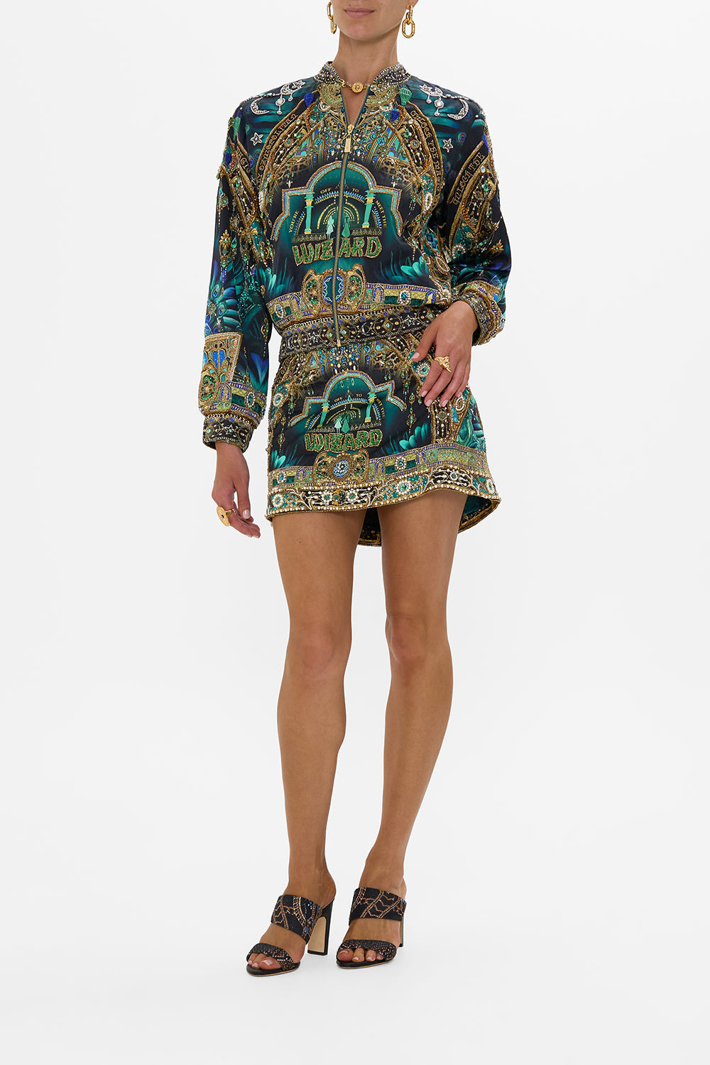 The CAMILLA TIE ONE SHOULDER DRESS CORRIDOR OF CALM in our  print.