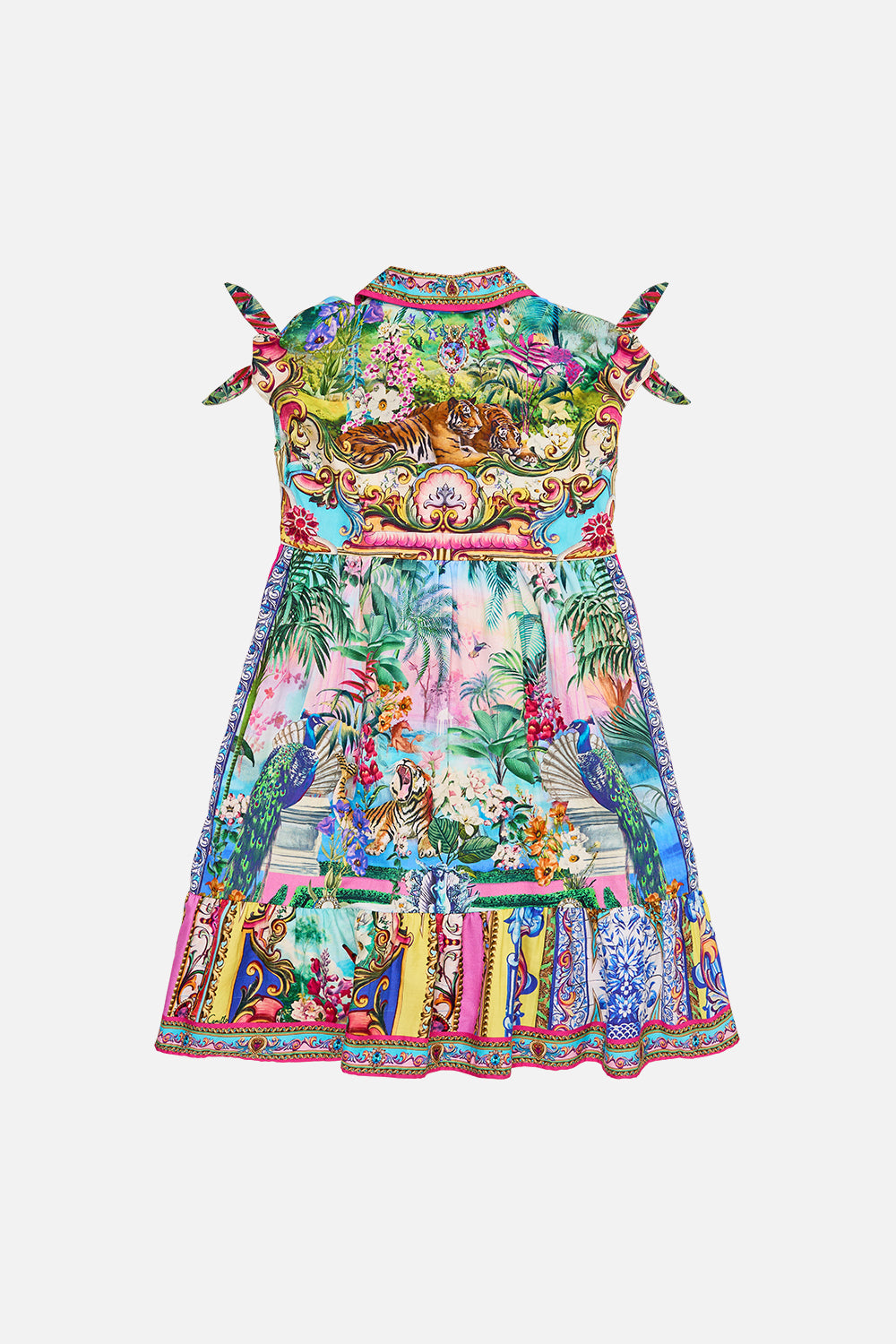 The CAMILLA Kids Button Midi Dress With Tie Sleeve 4-10 in our Spirit Of Santa Maria print.