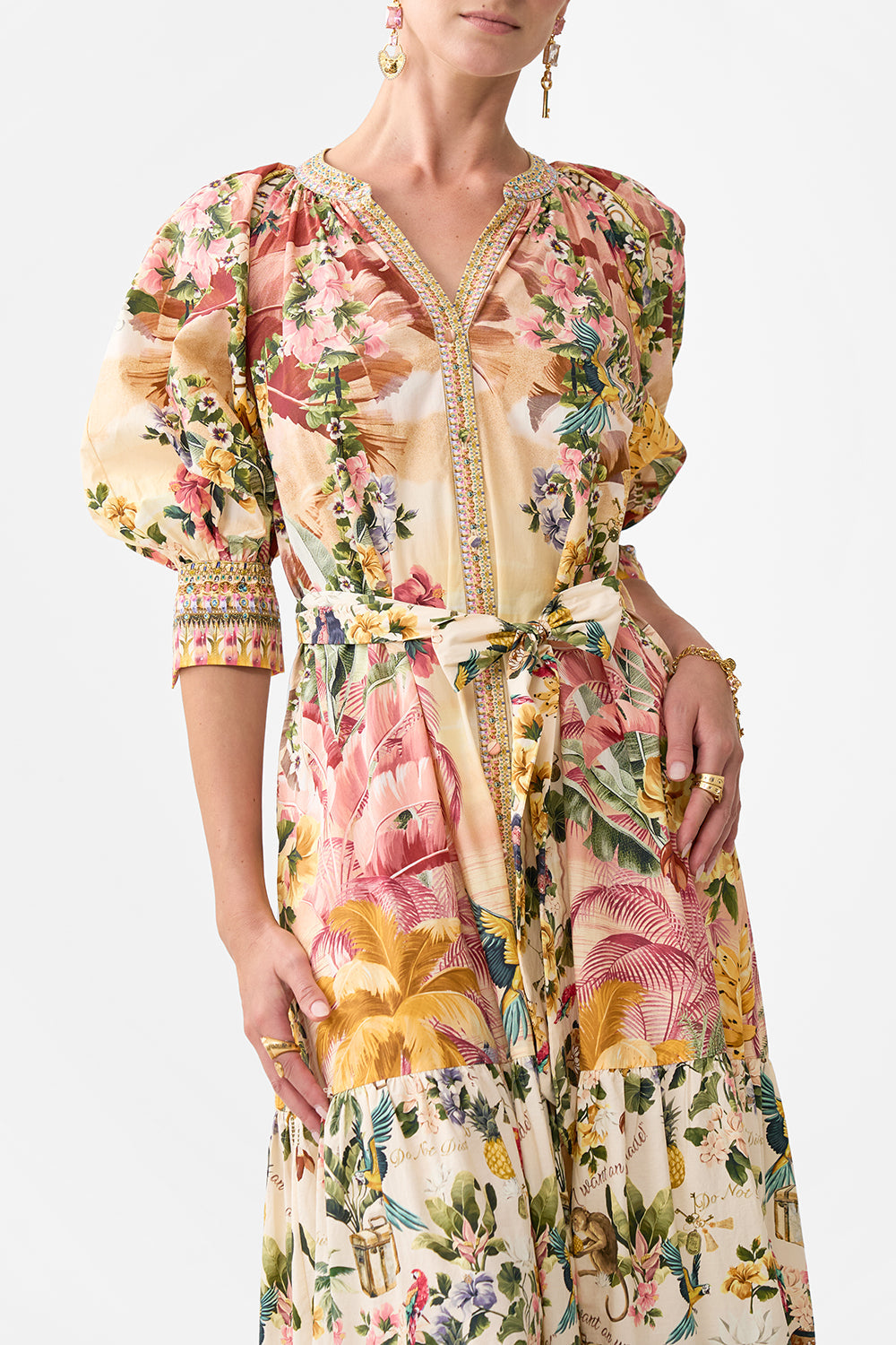 TIERED SHIRT DRESS WITH SHORT SLEEVE WELCOME TO THE WHITE LOTUS