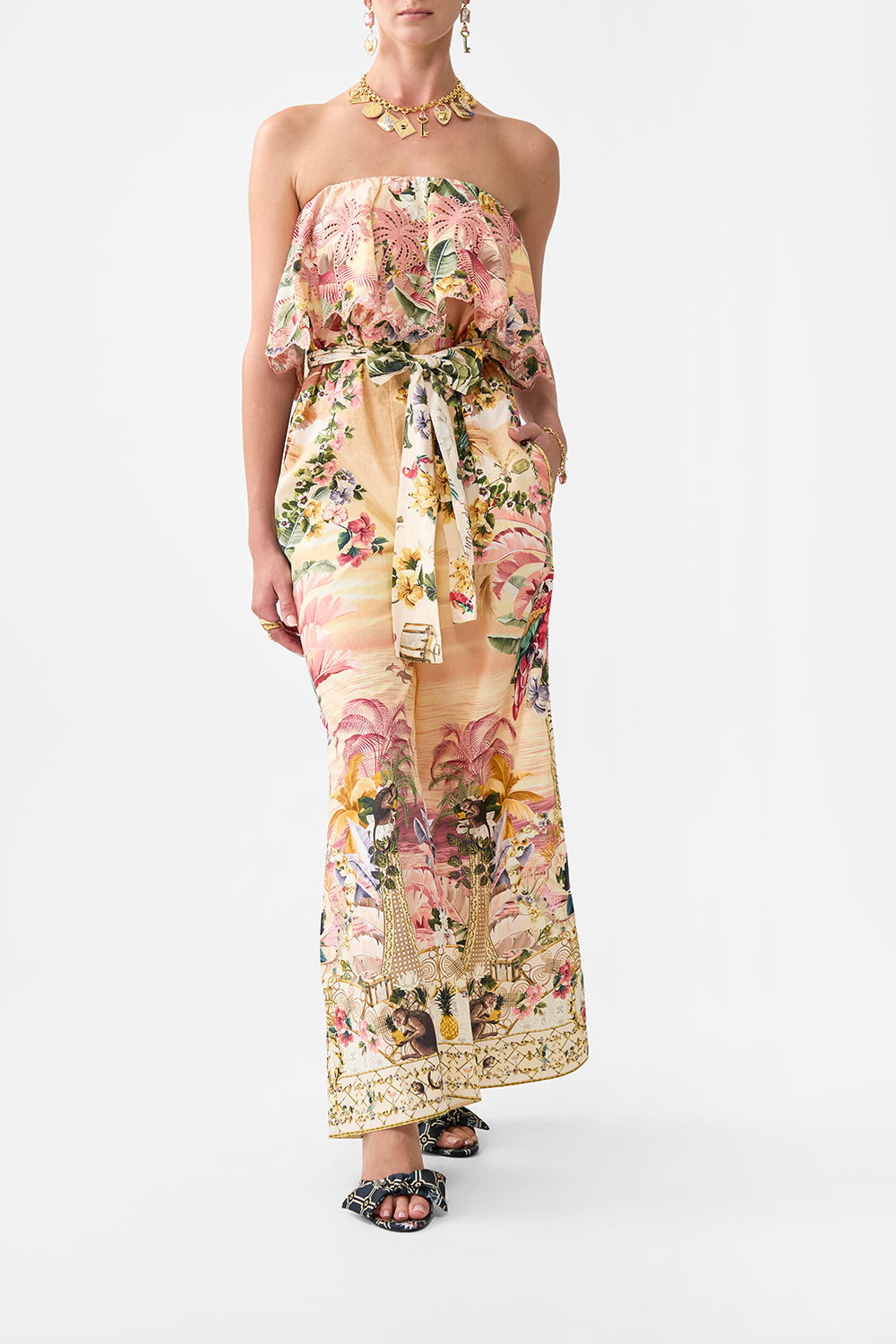 STRAPLESS JUMPSUIT WITH FRILL WELCOME TO THE WHITE LOTUS