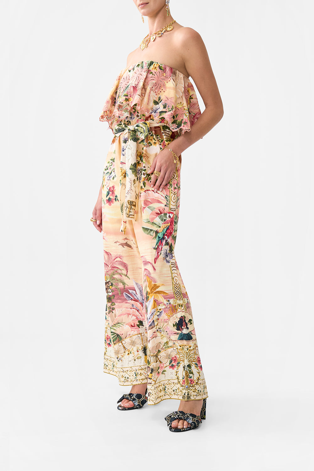 STRAPLESS JUMPSUIT WITH FRILL WELCOME TO THE WHITE LOTUS