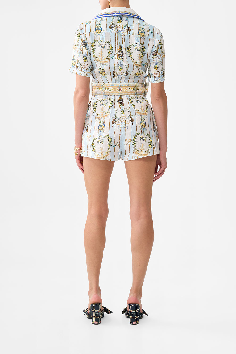 The CAMILLA OFF SHOULDER SHORT DRESS TILES DARLS in our  print.
