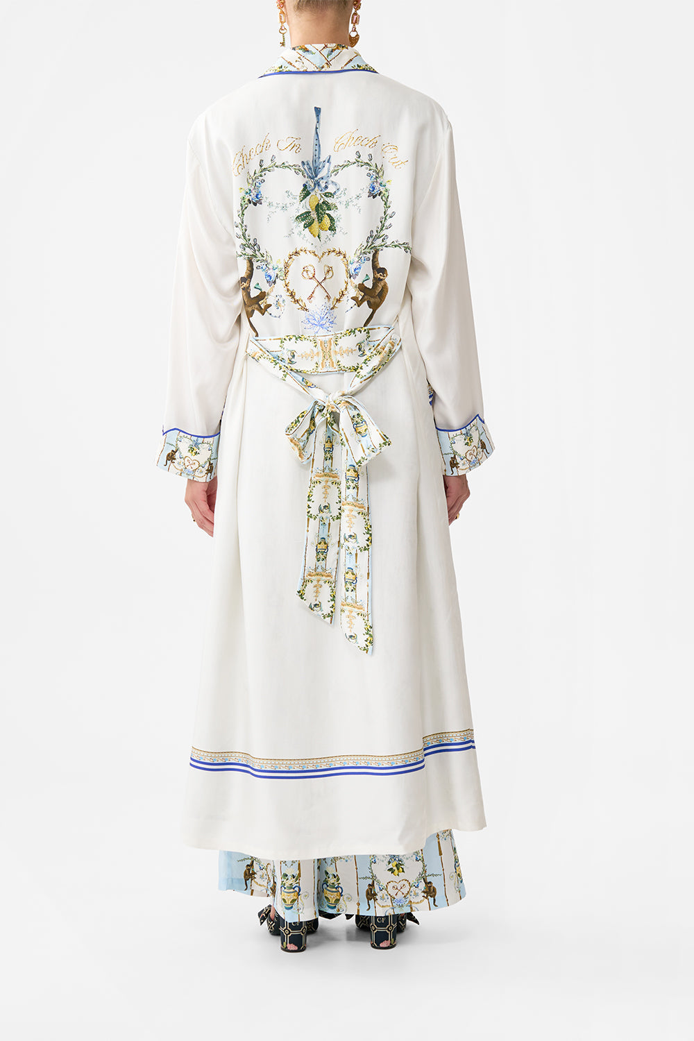 The CAMILLA TIERED DRESS WITH RUFFLE FRILL SLEEVES DRESSING ROOM DRAMA in our  print.