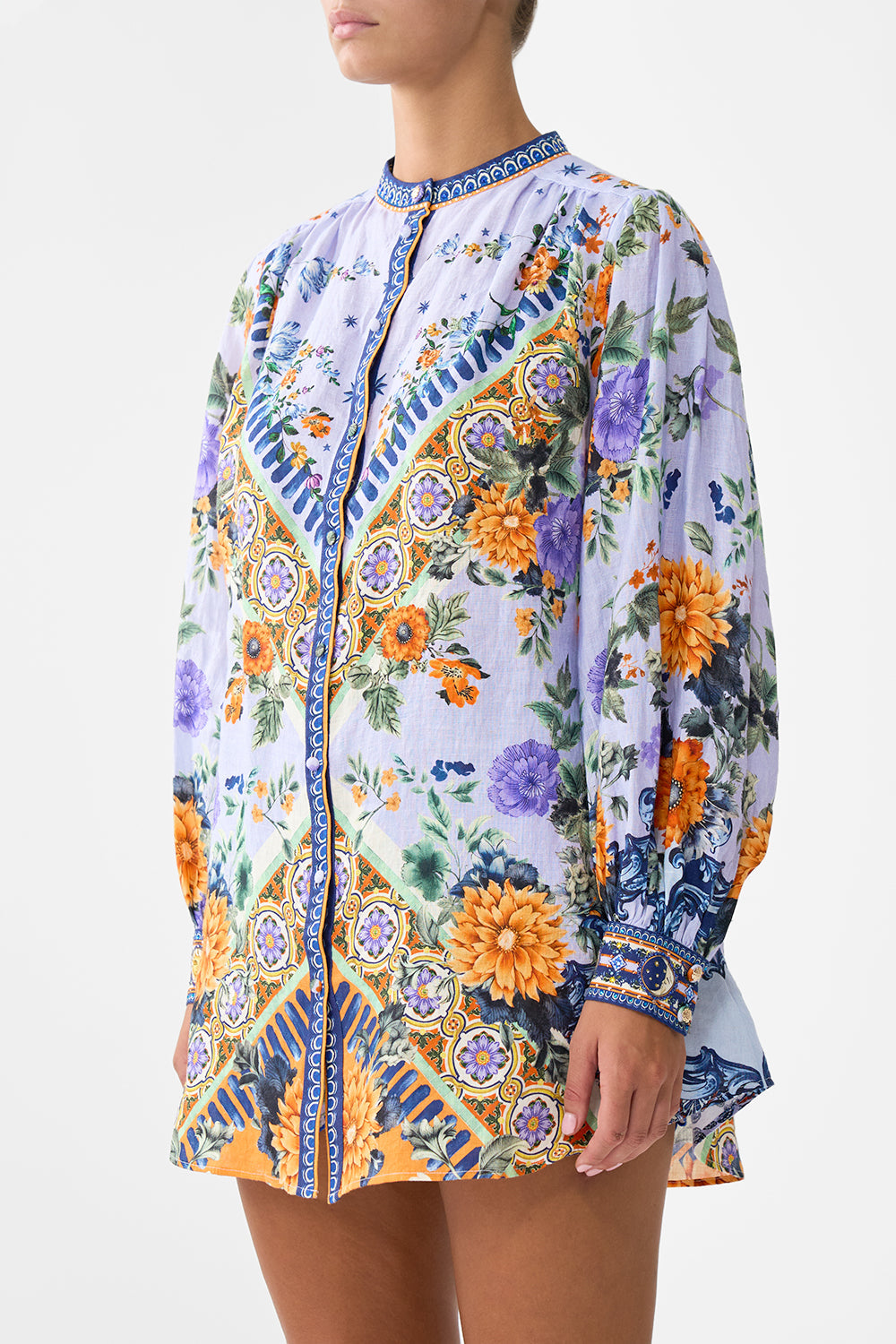 The CAMILLA Blouson Sleeve Long Length Blouse With Yoke in our Luscious In Lisbon print.