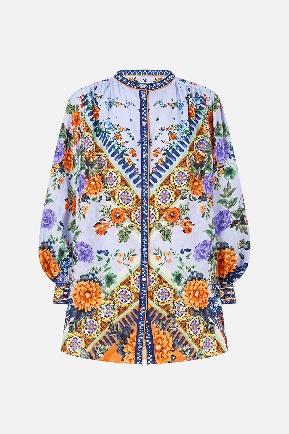 The CAMILLA Blouson Sleeve Long Length Blouse With Yoke in our Luscious In Lisbon print.