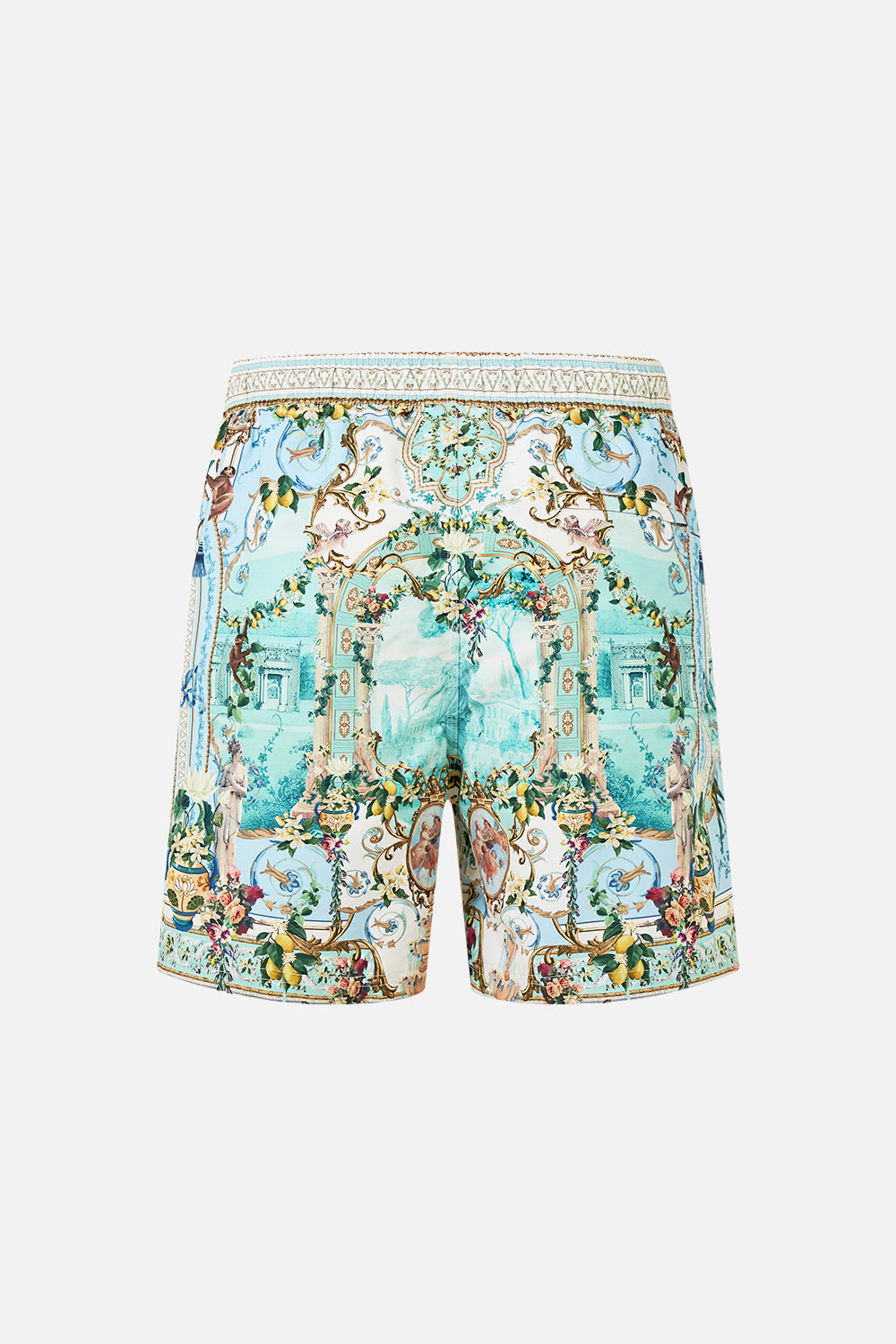 The CAMILLA DEEP V FRILL SHORT SLEEVE TOP MIDNIGHT IN MONSERRATE in our  print.