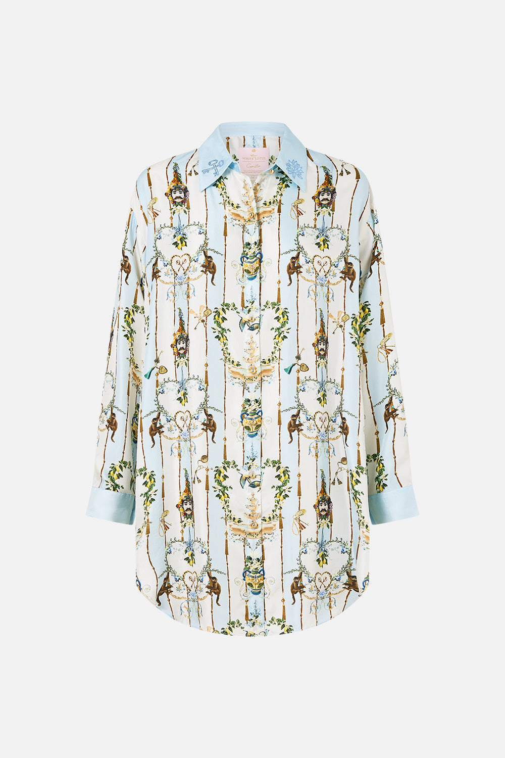 The CAMILLA HIGH WAISTED TIERED SKIRT FLOWER SHOWERS in our  print.