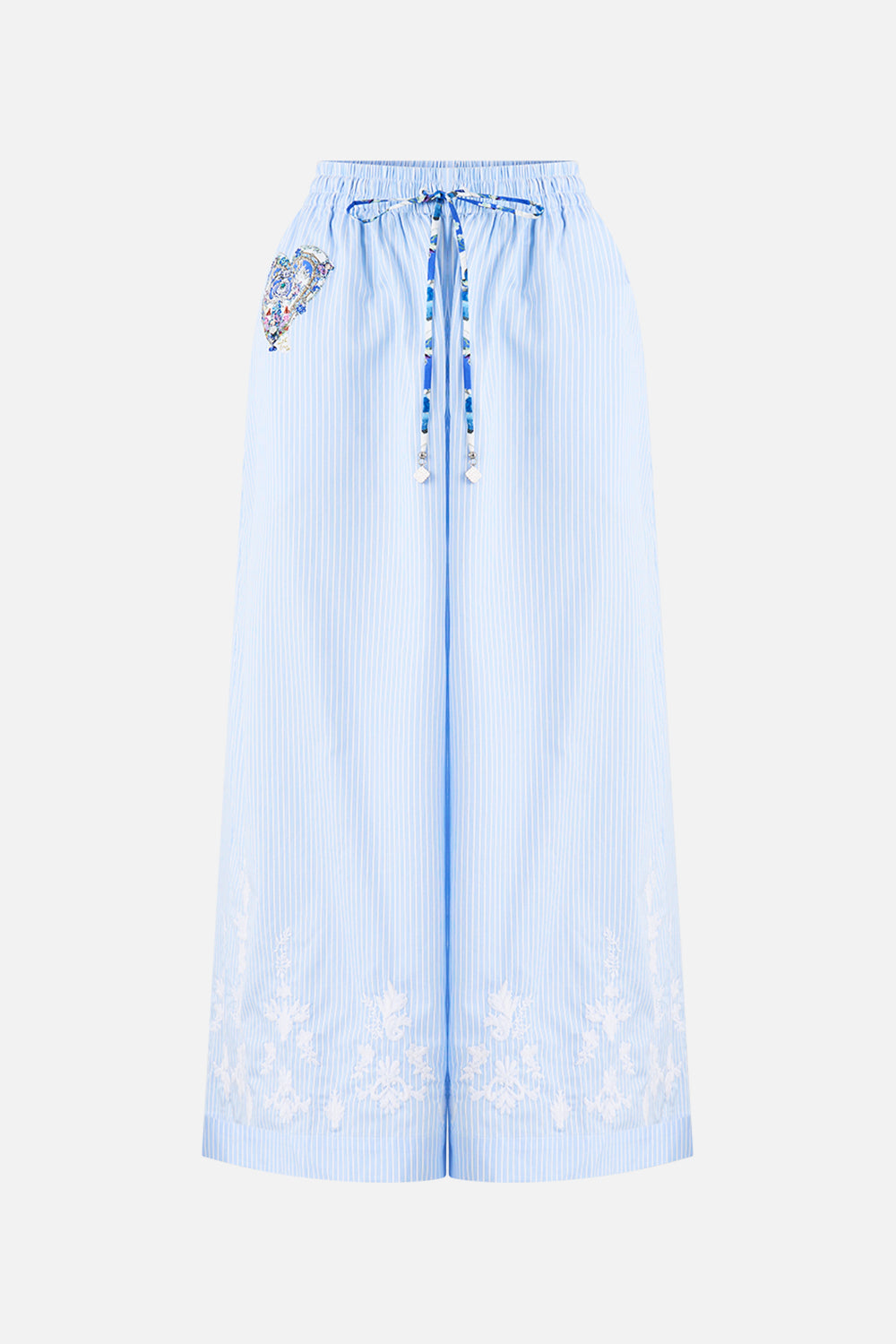 The CAMILLA EMBROIDERED TAILORED LOUNGE PANT SULTANS AND QUEENS in our  print.