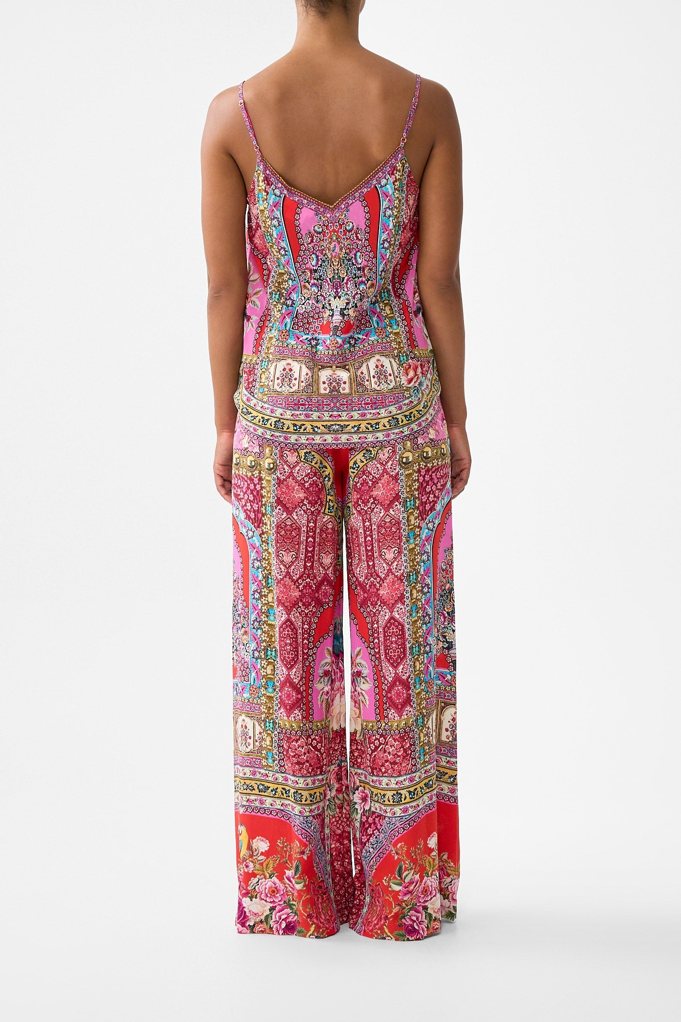 The CAMILLA WOVEN SHORT SARONG WITH MACRAME TIE WAIST FABRIC OF TIME in our  print.