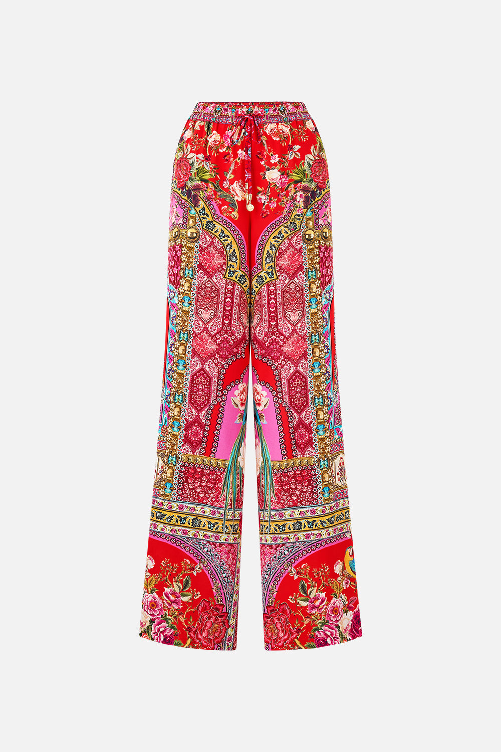 The CAMILLA WOVEN SHORT SARONG WITH MACRAME TIE WAIST FABRIC OF TIME in our  print.