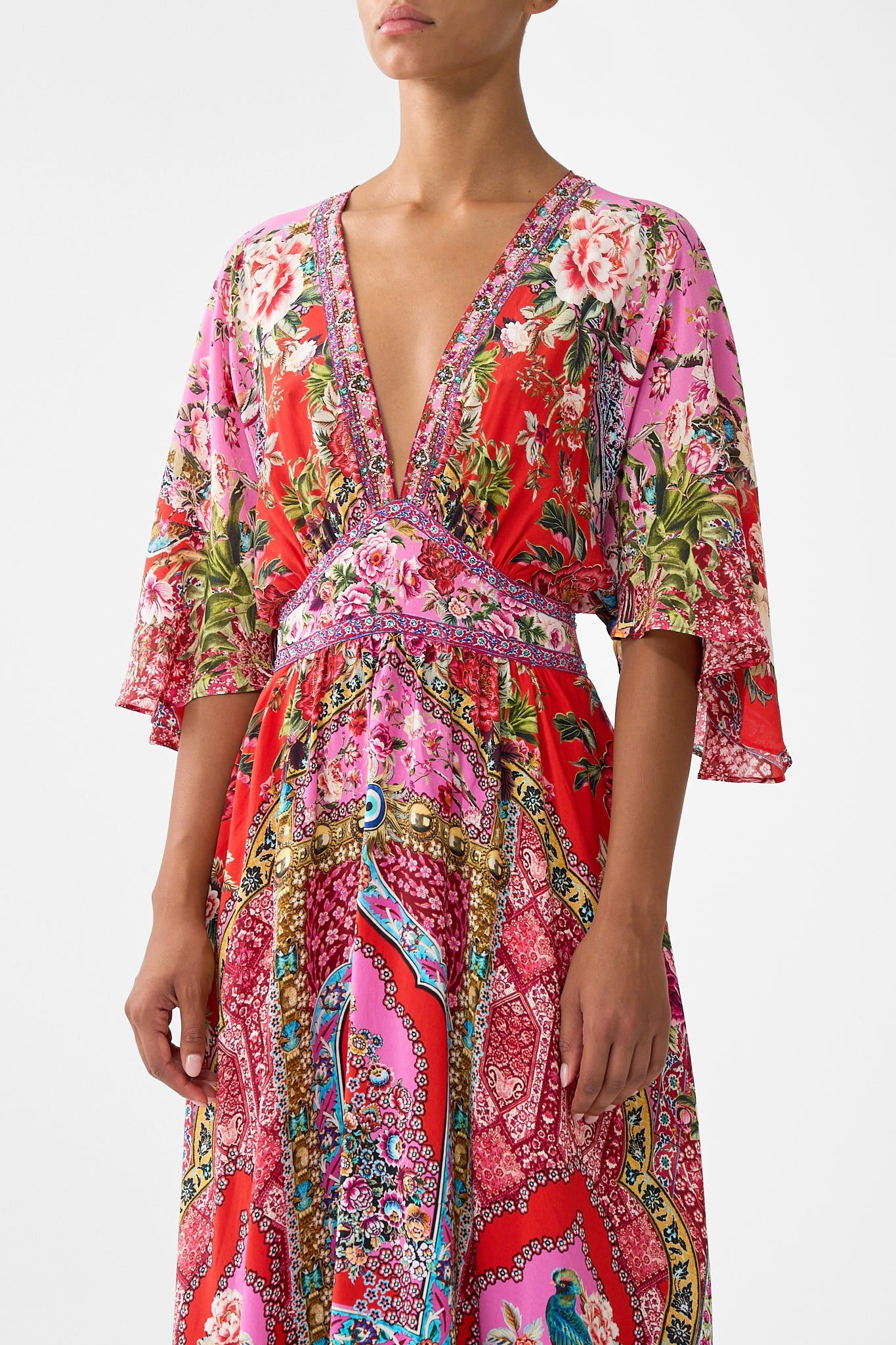 The CAMILLA CROPPED CAMP COLLAR BLOUSE OTTOMAN OPULENCE in our  print.