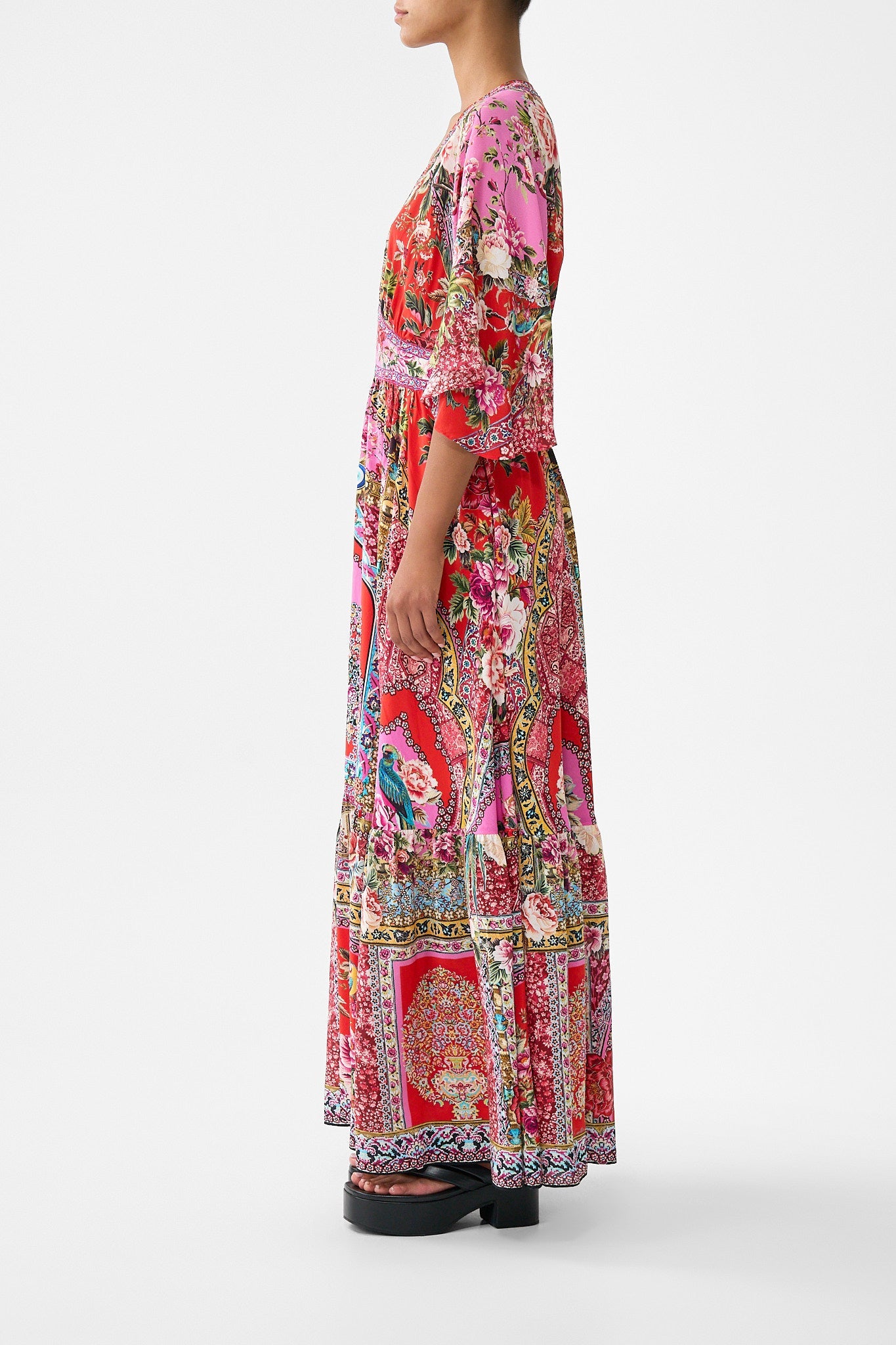 The CAMILLA CROPPED CAMP COLLAR BLOUSE OTTOMAN OPULENCE in our  print.