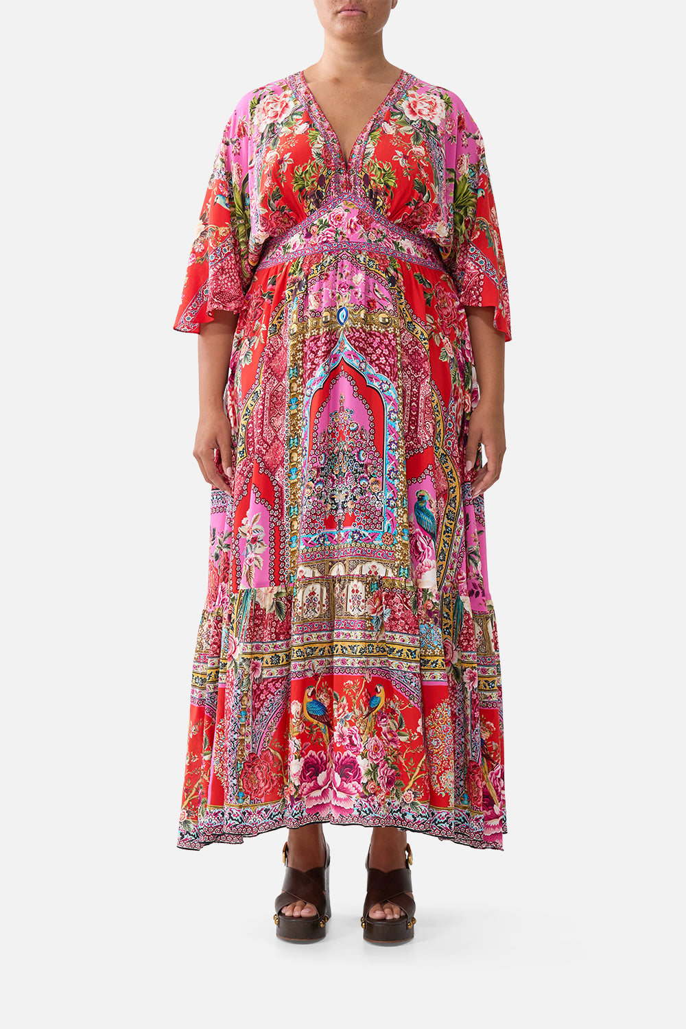 The CAMILLA CROPPED CAMP COLLAR BLOUSE OTTOMAN OPULENCE in our  print.