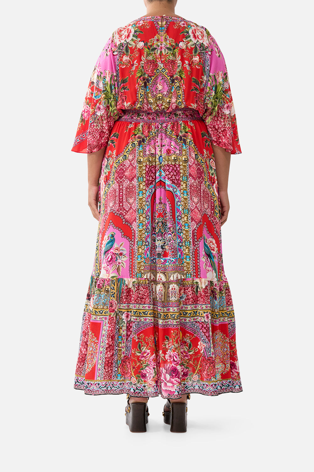 The CAMILLA BUTTON WAIST PLAYSUIT OTTOMAN OPULENCE in our OTTOMAN OPULENCE print.