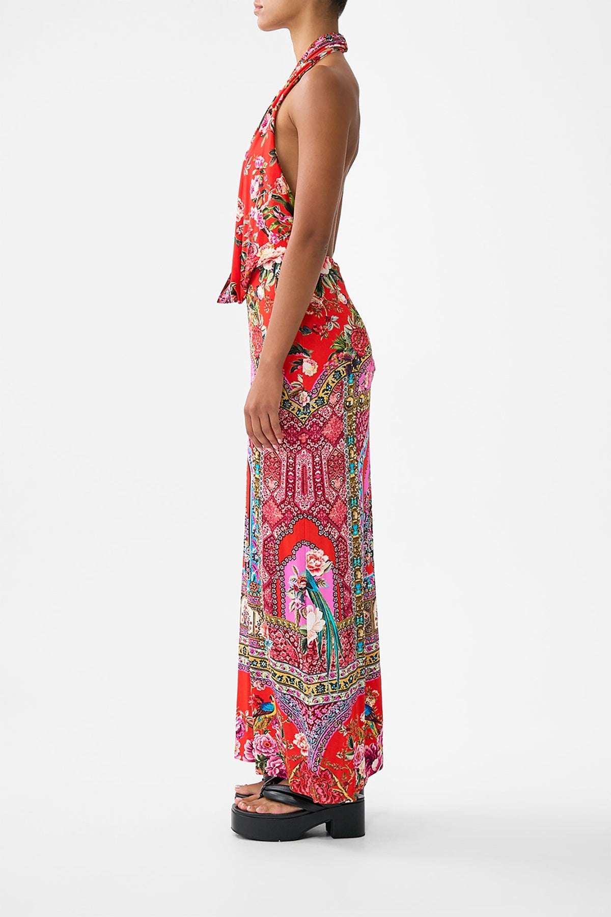 The CAMILLA deep cowl plunge dress from our print heirloom empire