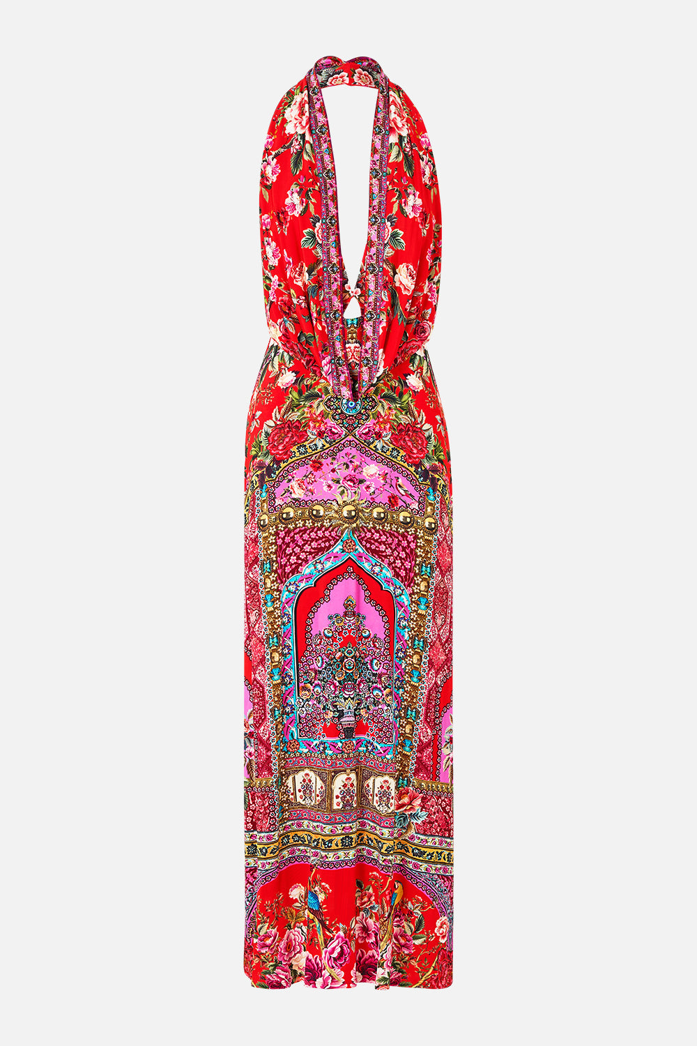 The CAMILLA deep cowl plunge dress from our print heirloom empire, front product view