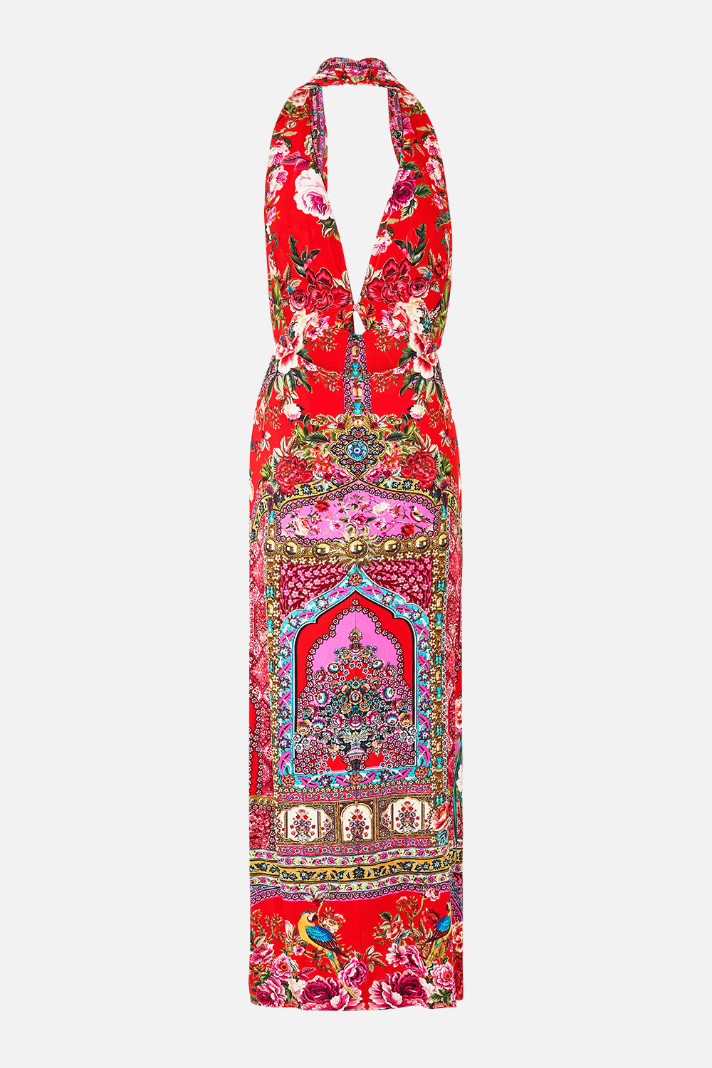 The CAMILLA deep cowl plunge dress from our print heirloom empire, back product view