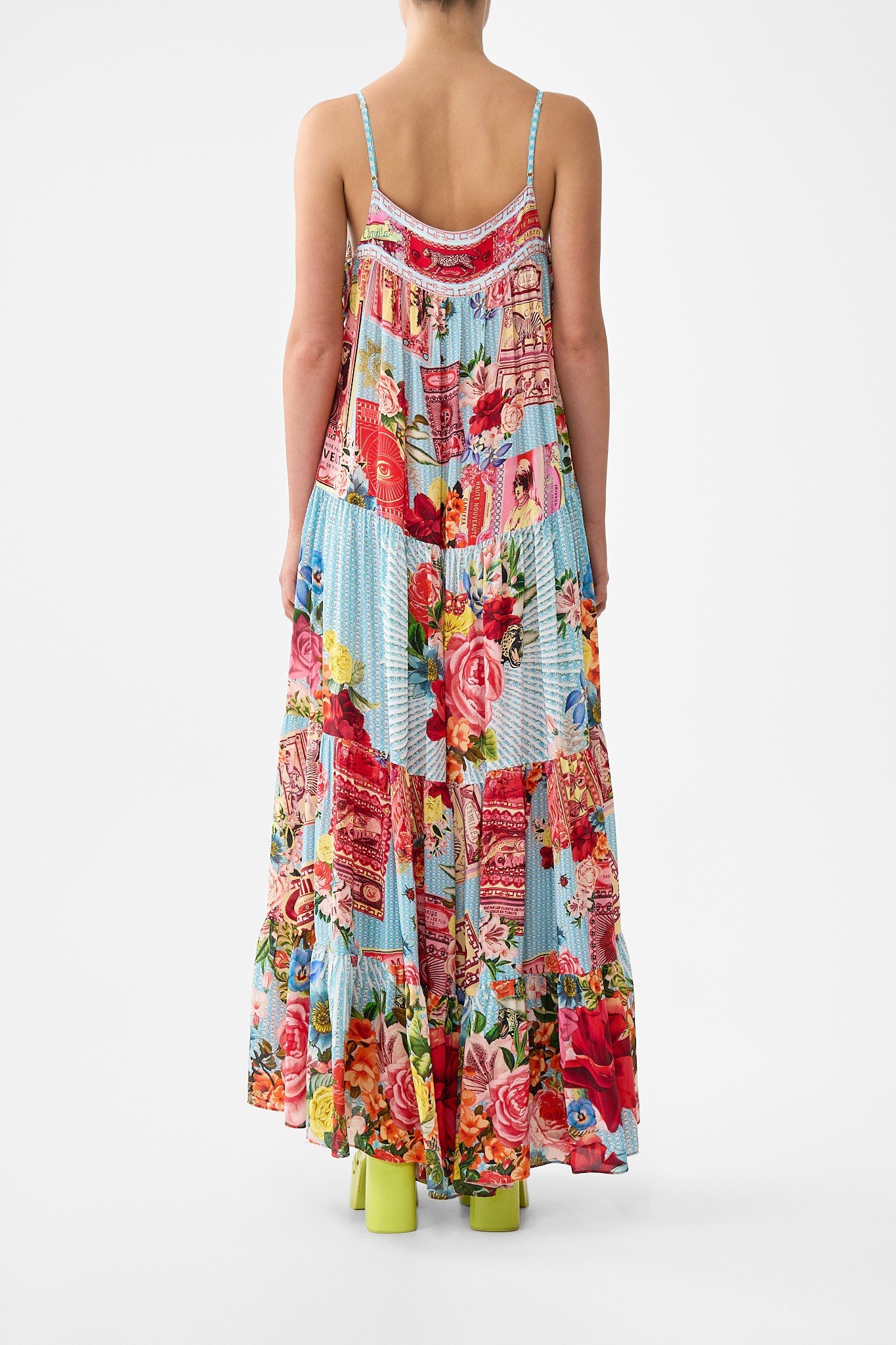 The CAMILLA WAISTED DRESS WITH HEM RUFFLE HEIRLOOM EMPIRE in our  print.