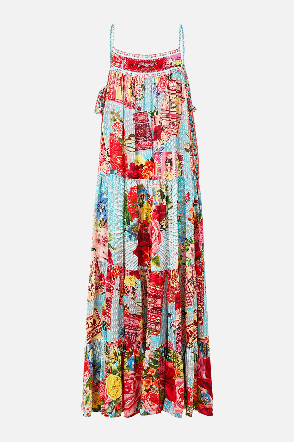 The CAMILLA WAISTED DRESS WITH HEM RUFFLE HEIRLOOM EMPIRE in our  print.