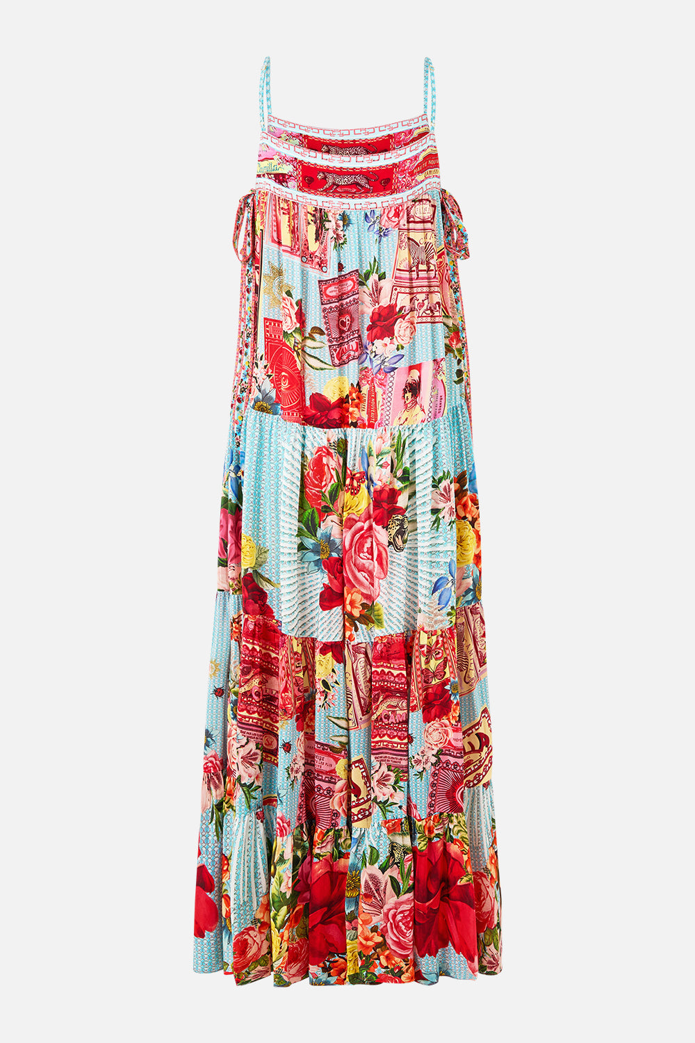 The CAMILLA WAISTED DRESS WITH HEM RUFFLE HEIRLOOM EMPIRE in our  print.