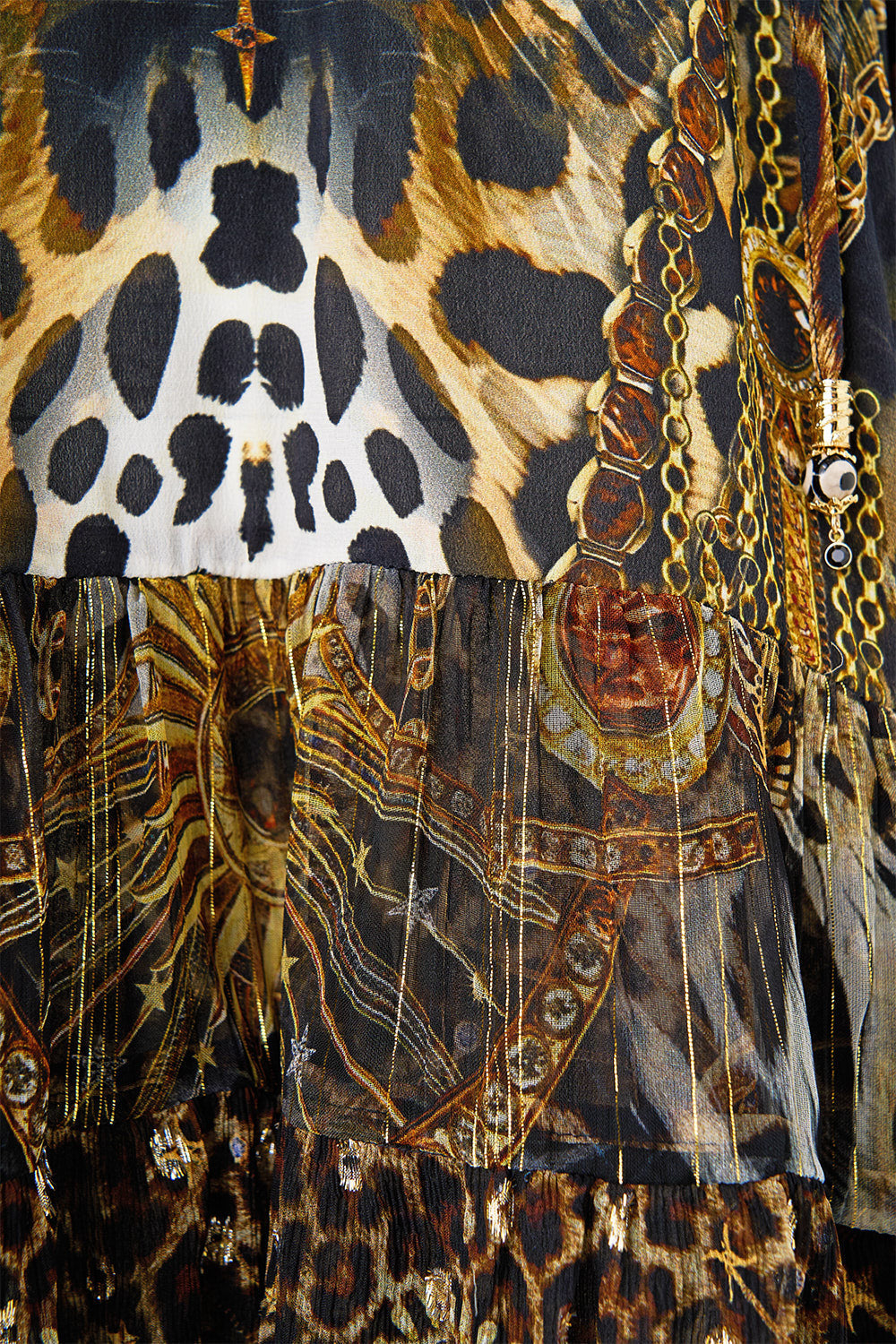 A-LINE GATHERED PANEL DRESS FELINE FOLKLORE