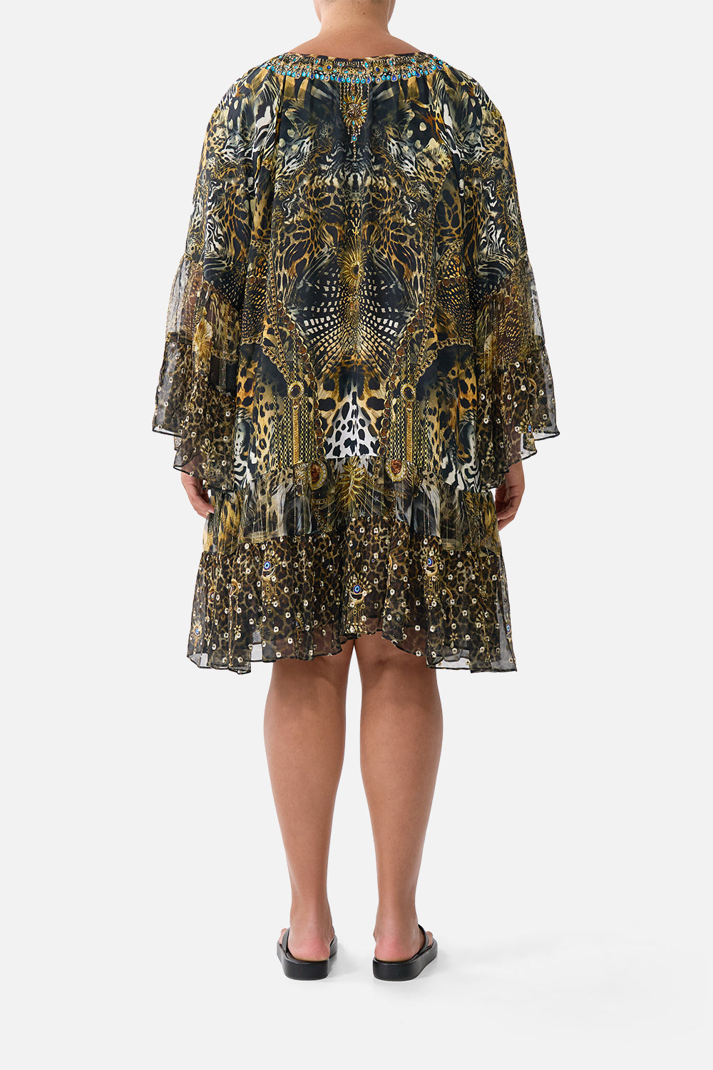 A-LINE GATHERED PANEL DRESS FELINE FOLKLORE