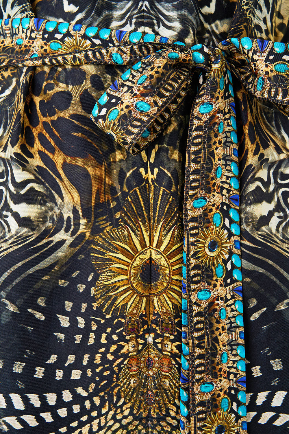 SHORT SLEEVE KAFTAN WITH TIE WAIST FELINE FOLKLORE