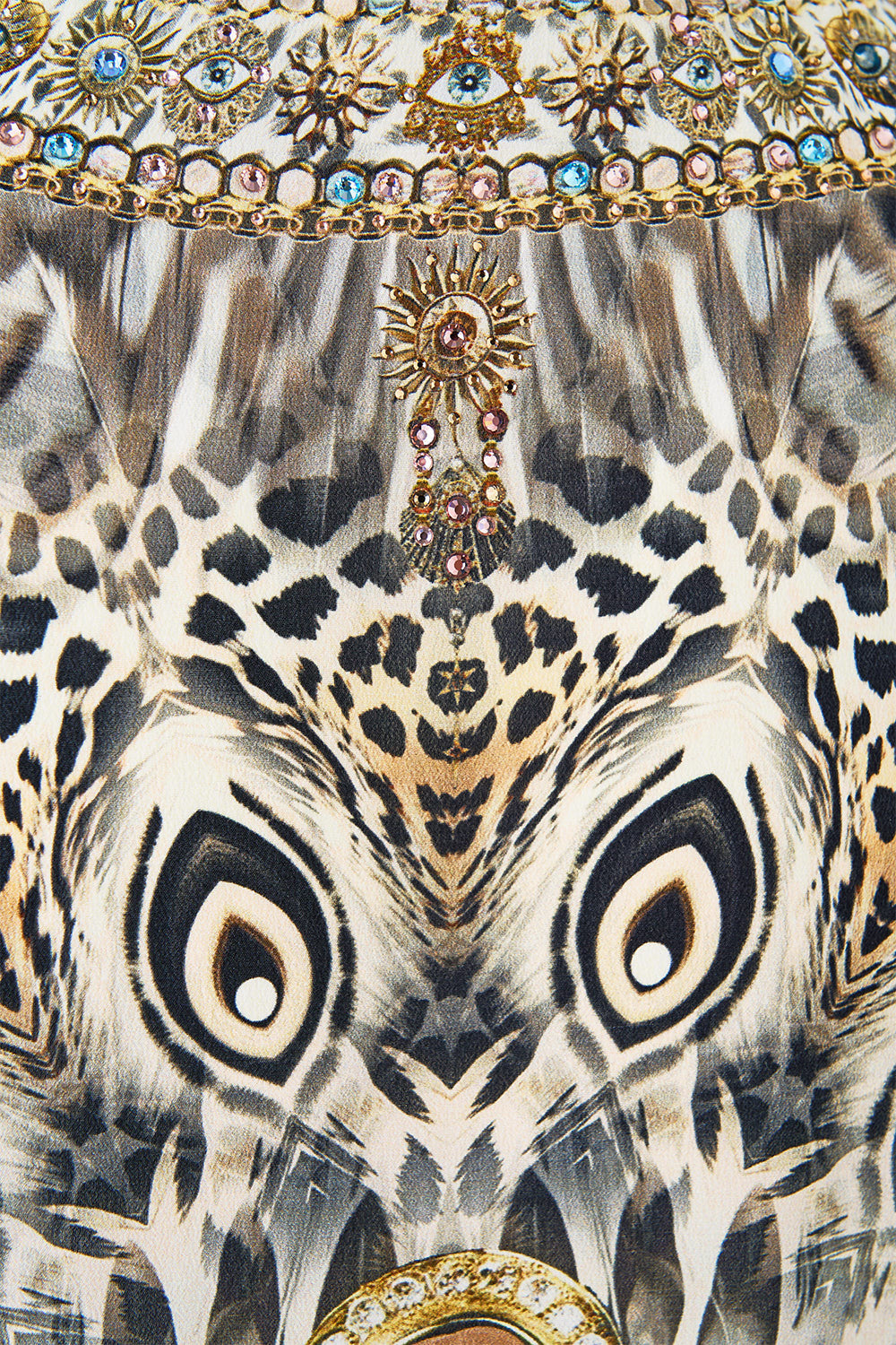 The CAMILLA MID LENGTH BOARDSHORT WITH ELASTIC WAIST CHAIN GANG in our  print.