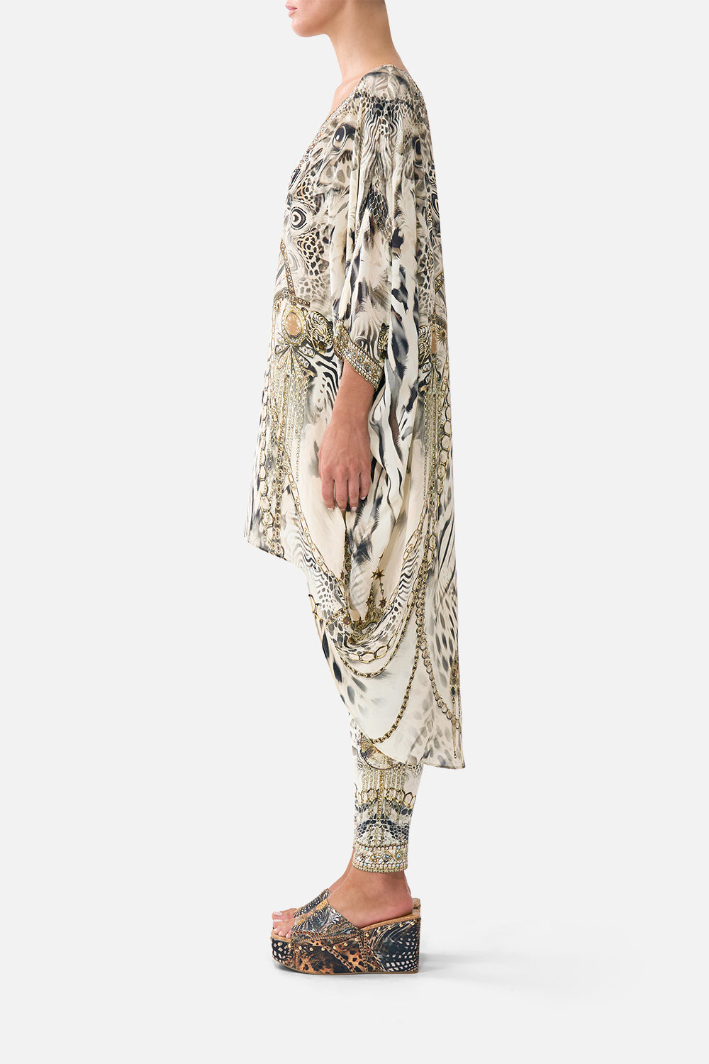 The CAMILLA MID LENGTH BOARDSHORT WITH ELASTIC WAIST CHAIN GANG in our CHAIN GANG print.