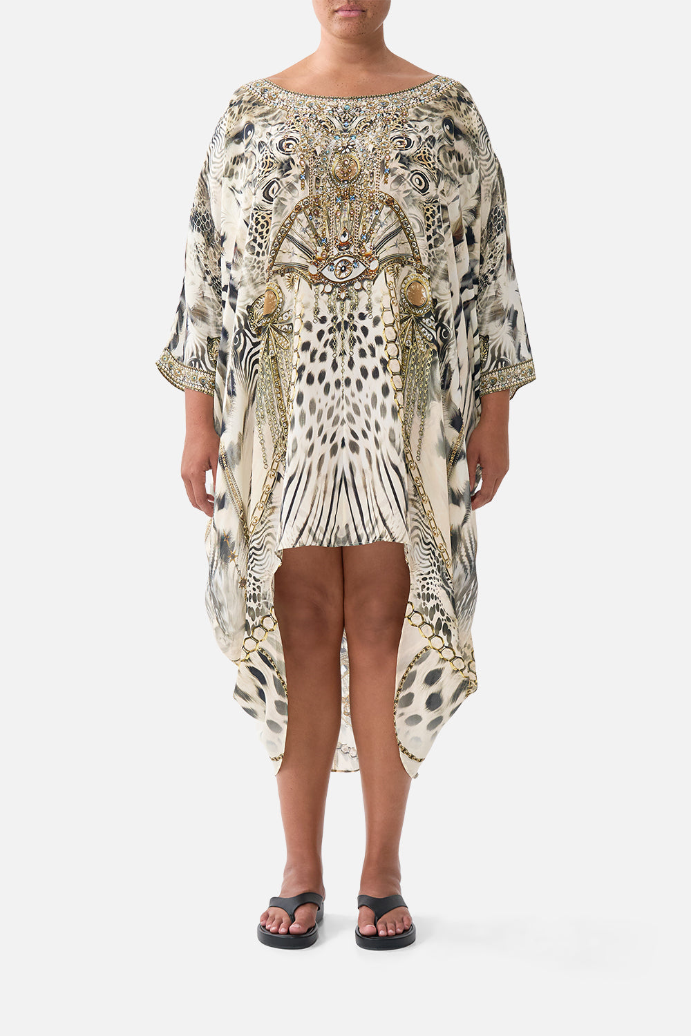 The CAMILLA MID LENGTH BOARDSHORT WITH ELASTIC WAIST CHAIN GANG in our  print.
