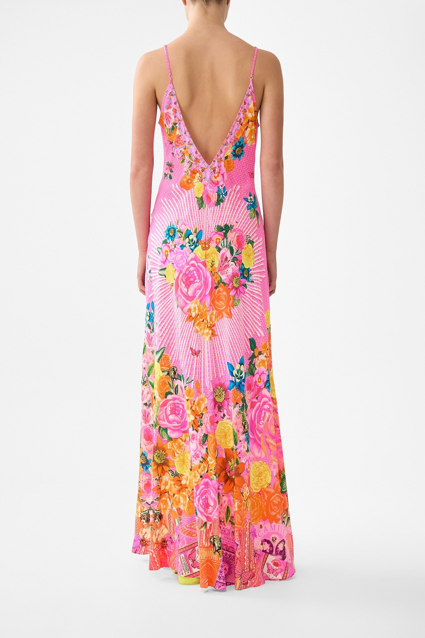 The CAMILLA BUTTON FRONT FRILL DRESS PALATIAL PASTELS in our  print.