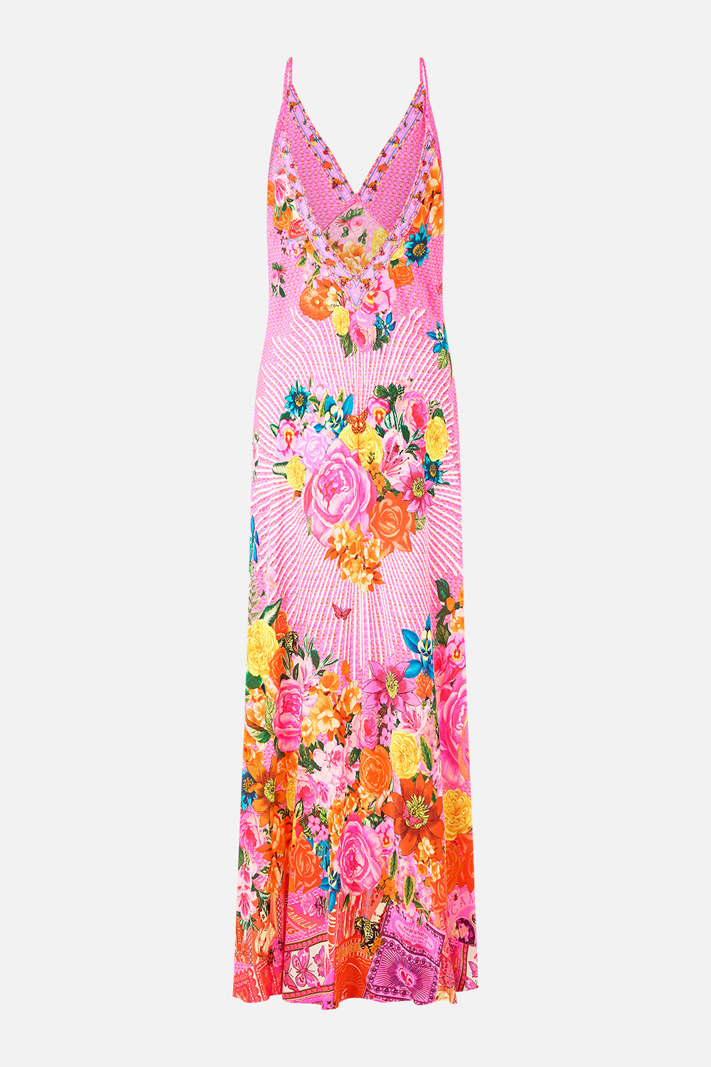 The CAMILLA BUTTON FRONT FRILL DRESS PALATIAL PASTELS in our  print.