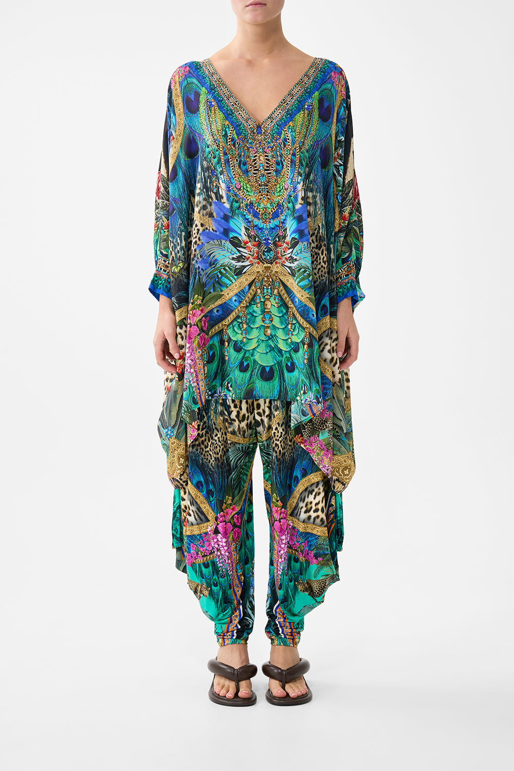 The CAMILLA LONG TIERED DRESS WITH BOW TIES OTTOMAN OPULENCE in our  print.
