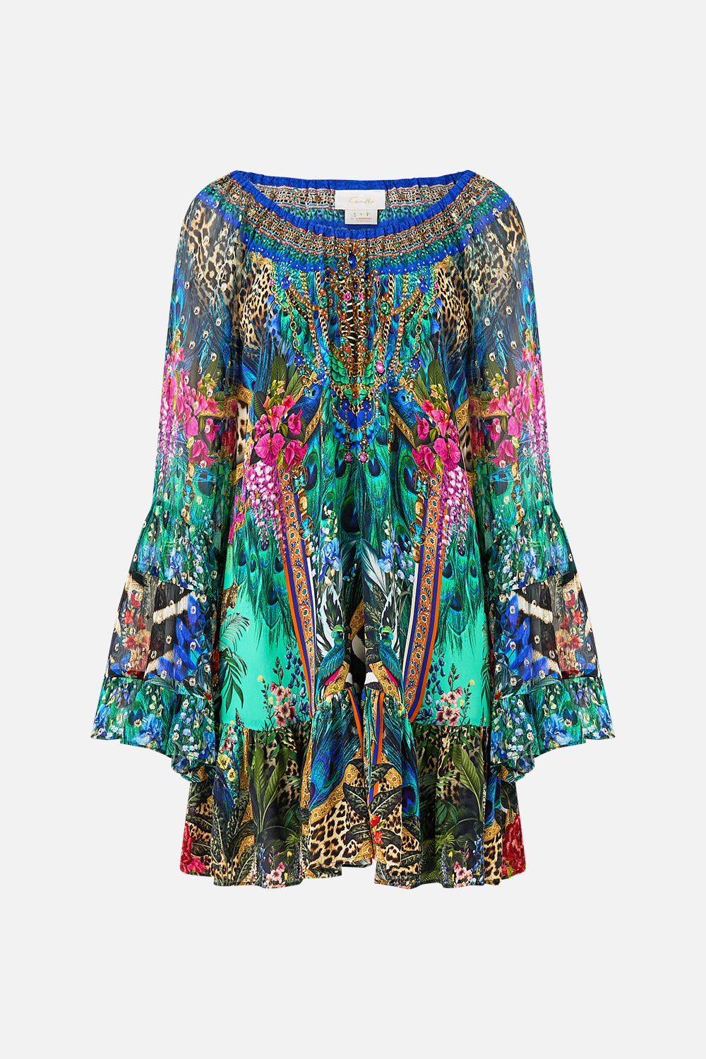 The CAMILLA DEEP V NECK HARDWARE SHORT KAFTAN TILES OF TÜRKIYE in our  print.
